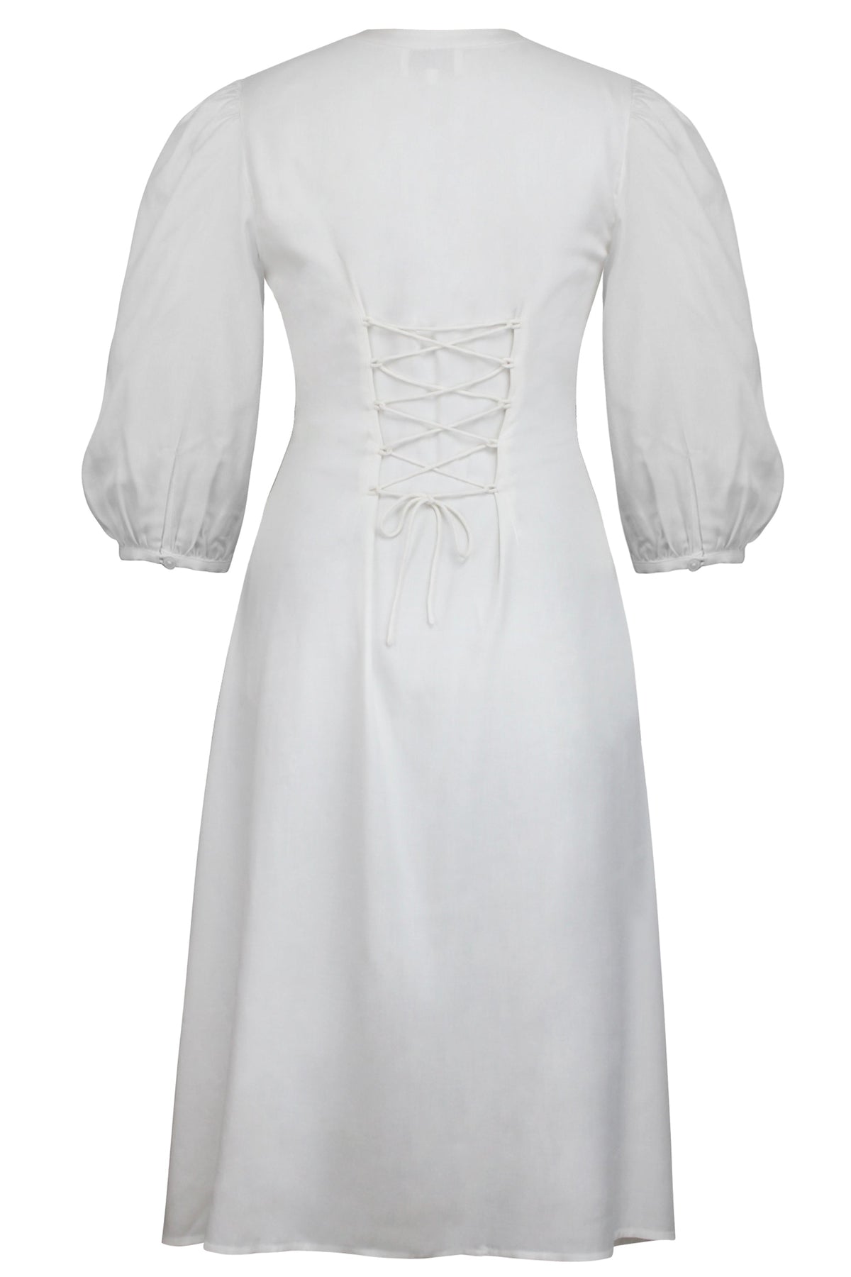 Rosemary White Viscose Shirt Dress With Corset-Inspired Lacing