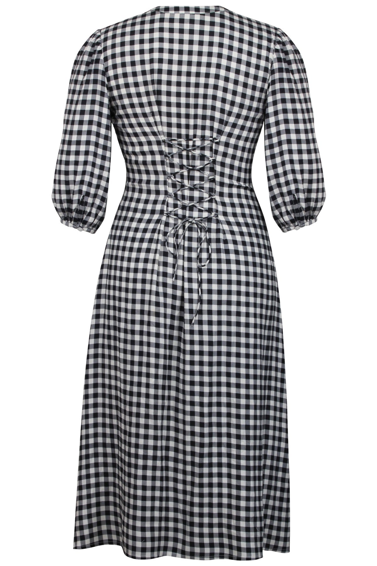 Rosemary Black Gingham Viscose Shirt Dress With Corset-Inspired Lacing