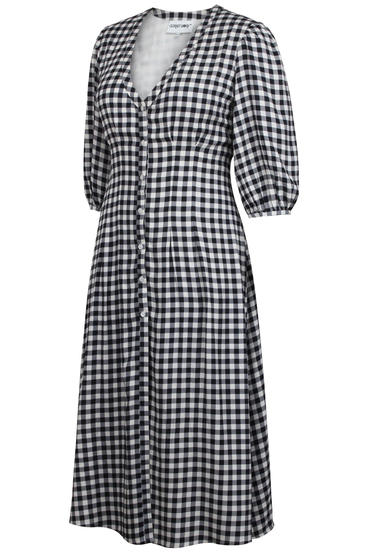 Rosemary Black Gingham Viscose Shirt Dress With Corset-Inspired Lacing