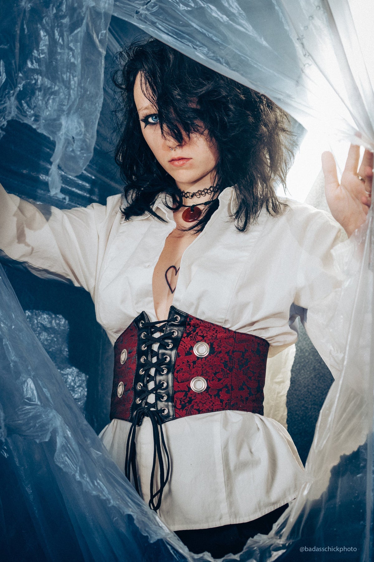Maroon Brocade And PVC Corset Inspired Belt