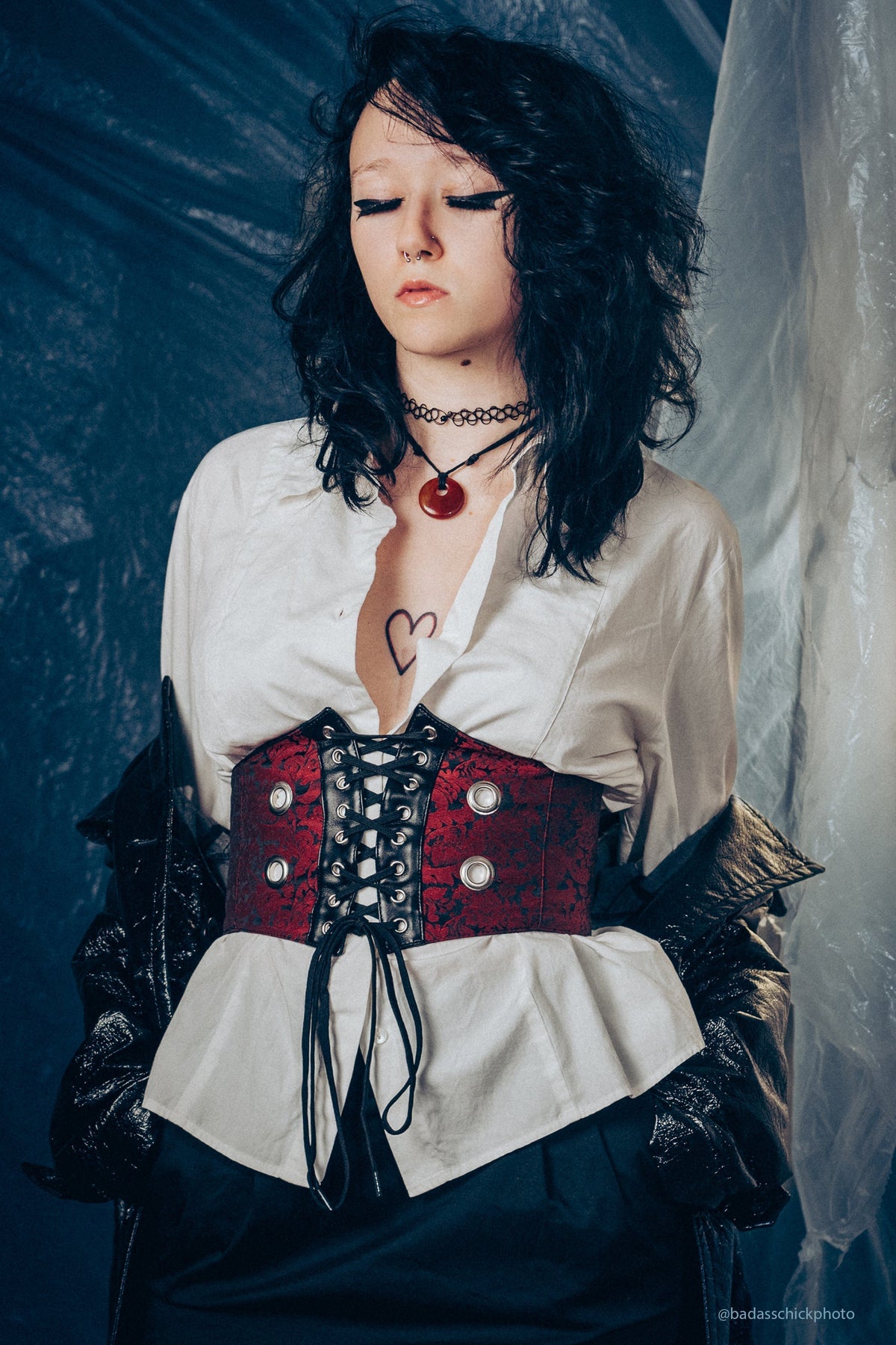 Maroon Brocade And PVC Corset Inspired Belt