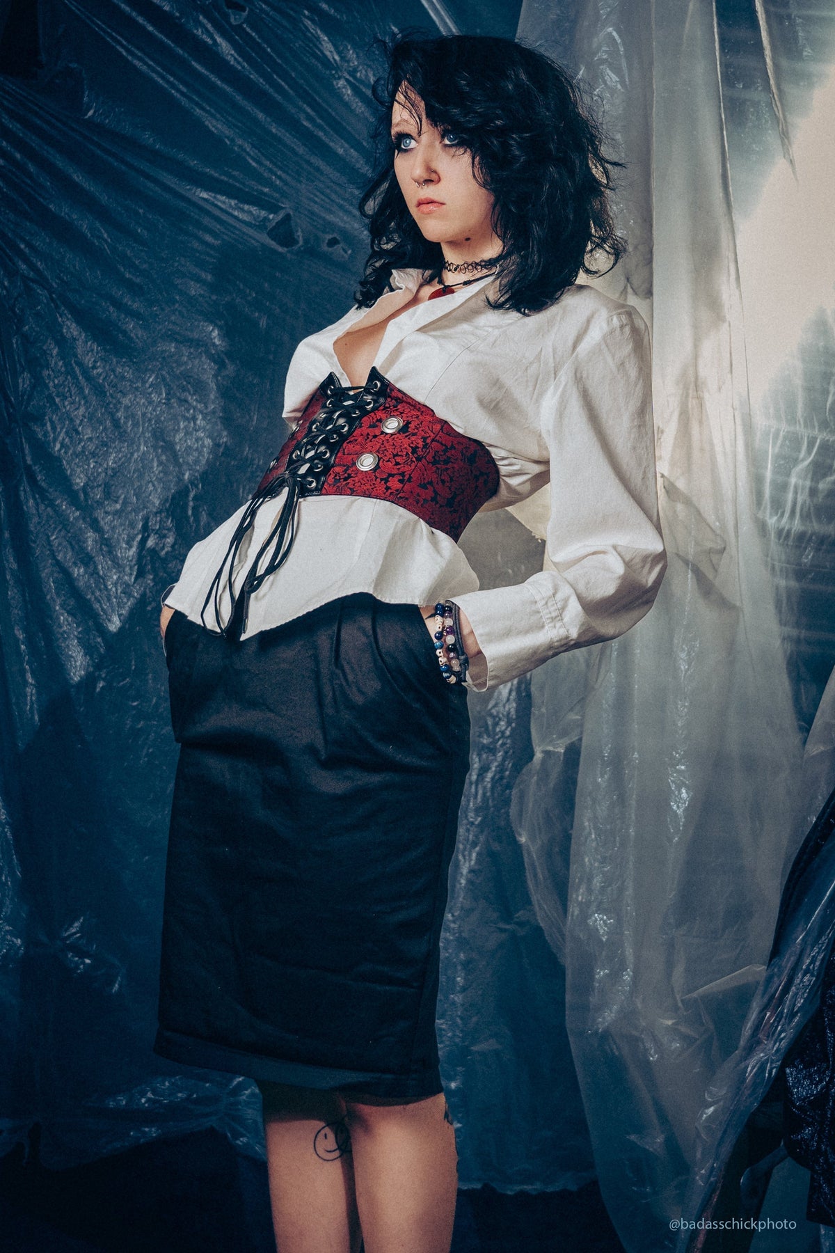 Maroon Brocade And PVC Corset Inspired Belt