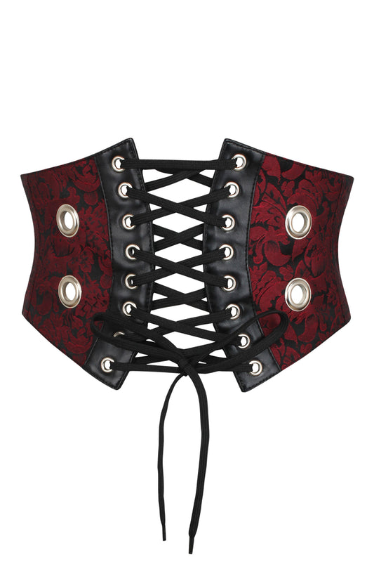 Maroon Brocade And PVC Corset Inspired Belt