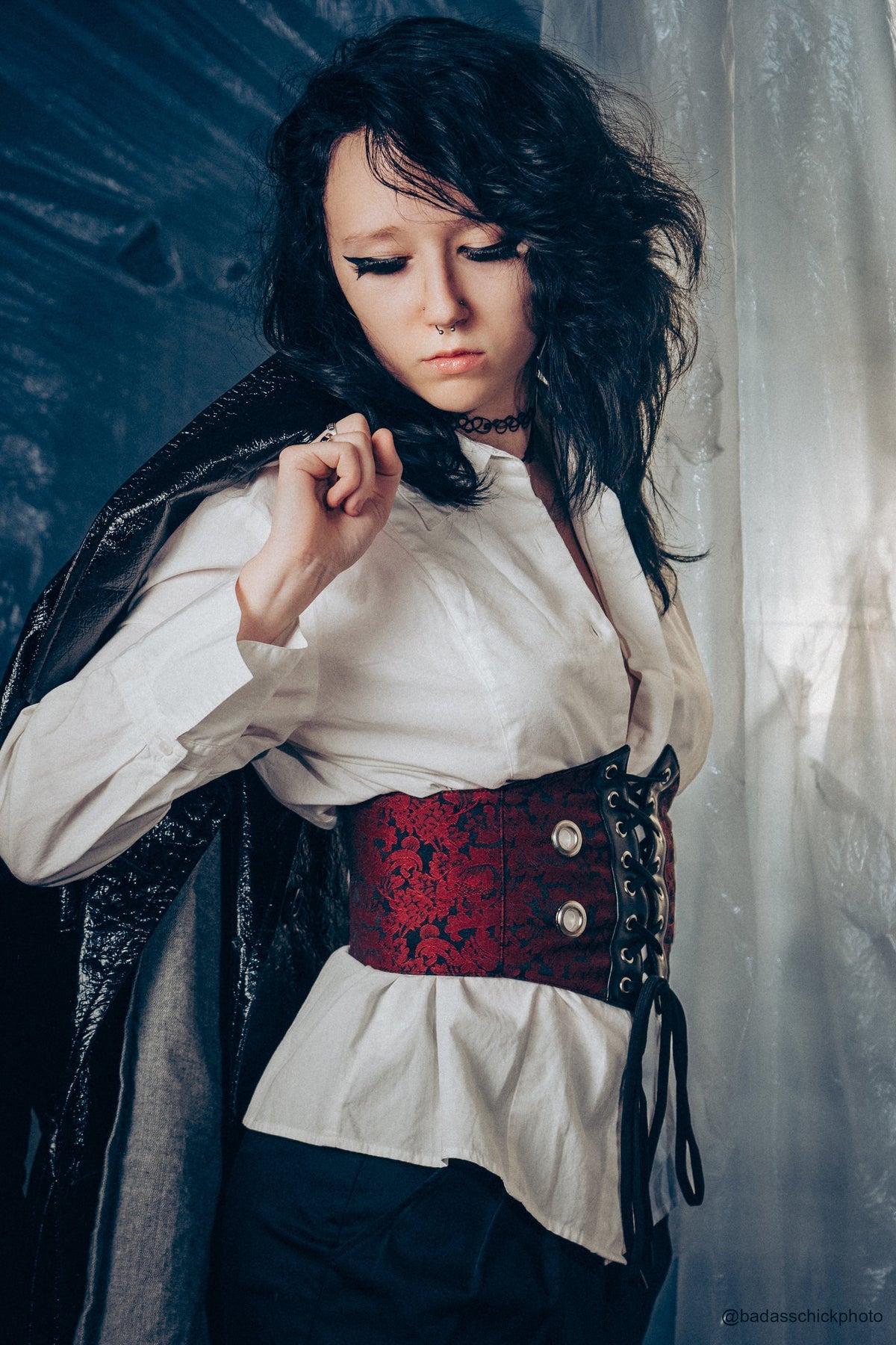 Maroon Brocade And PVC Corset Inspired Belt