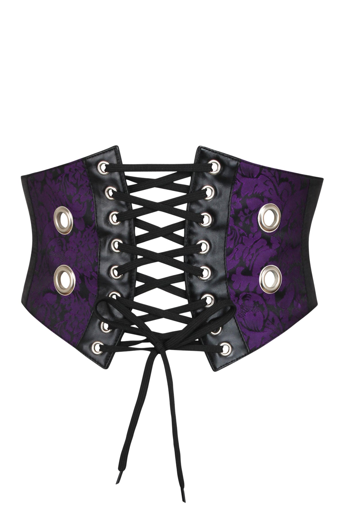 Purple Brocade & PVC Corset Inspired Belt WithZip & Front Cord