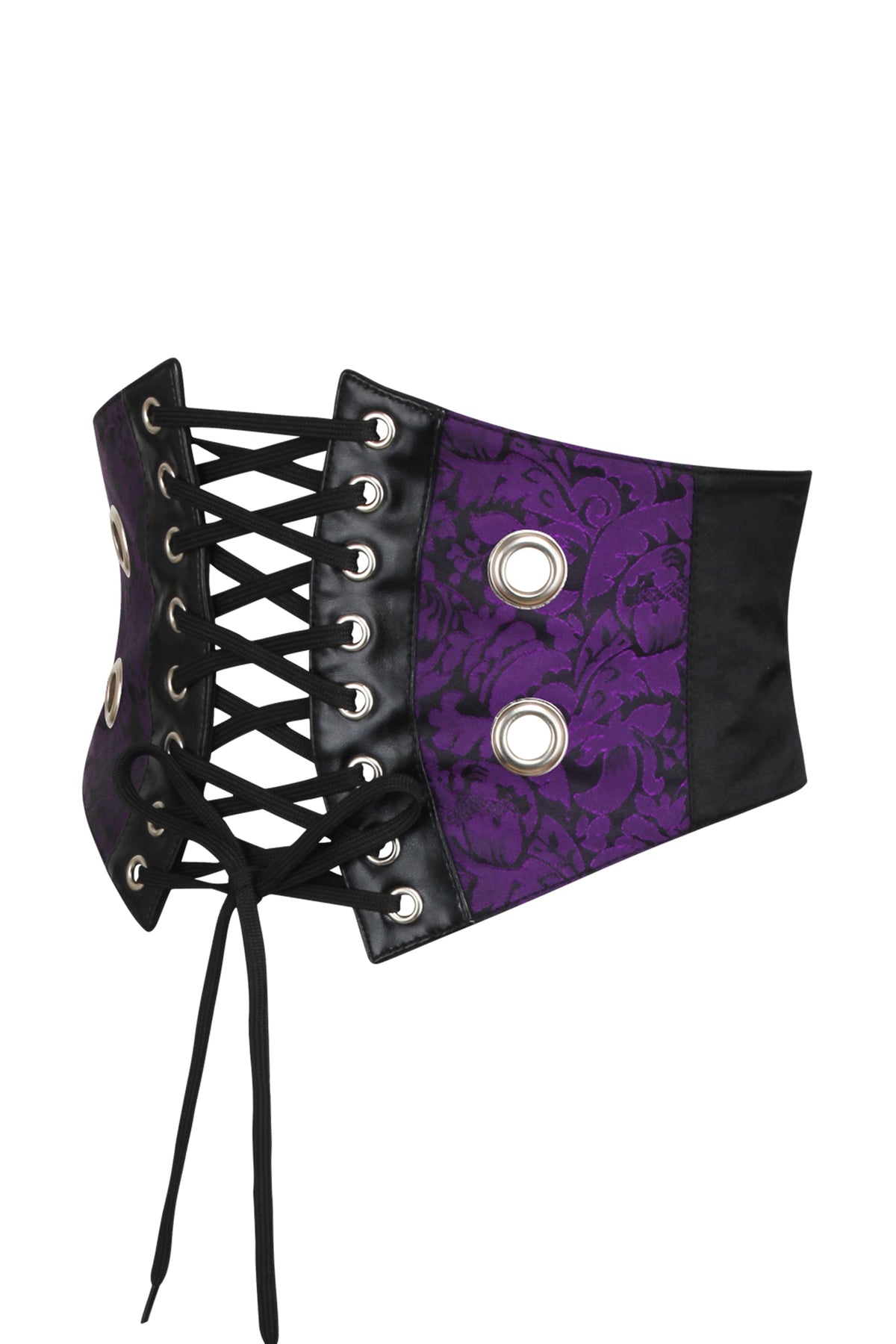 Purple Brocade & PVC Corset Inspired Belt WithZip & Front Cord