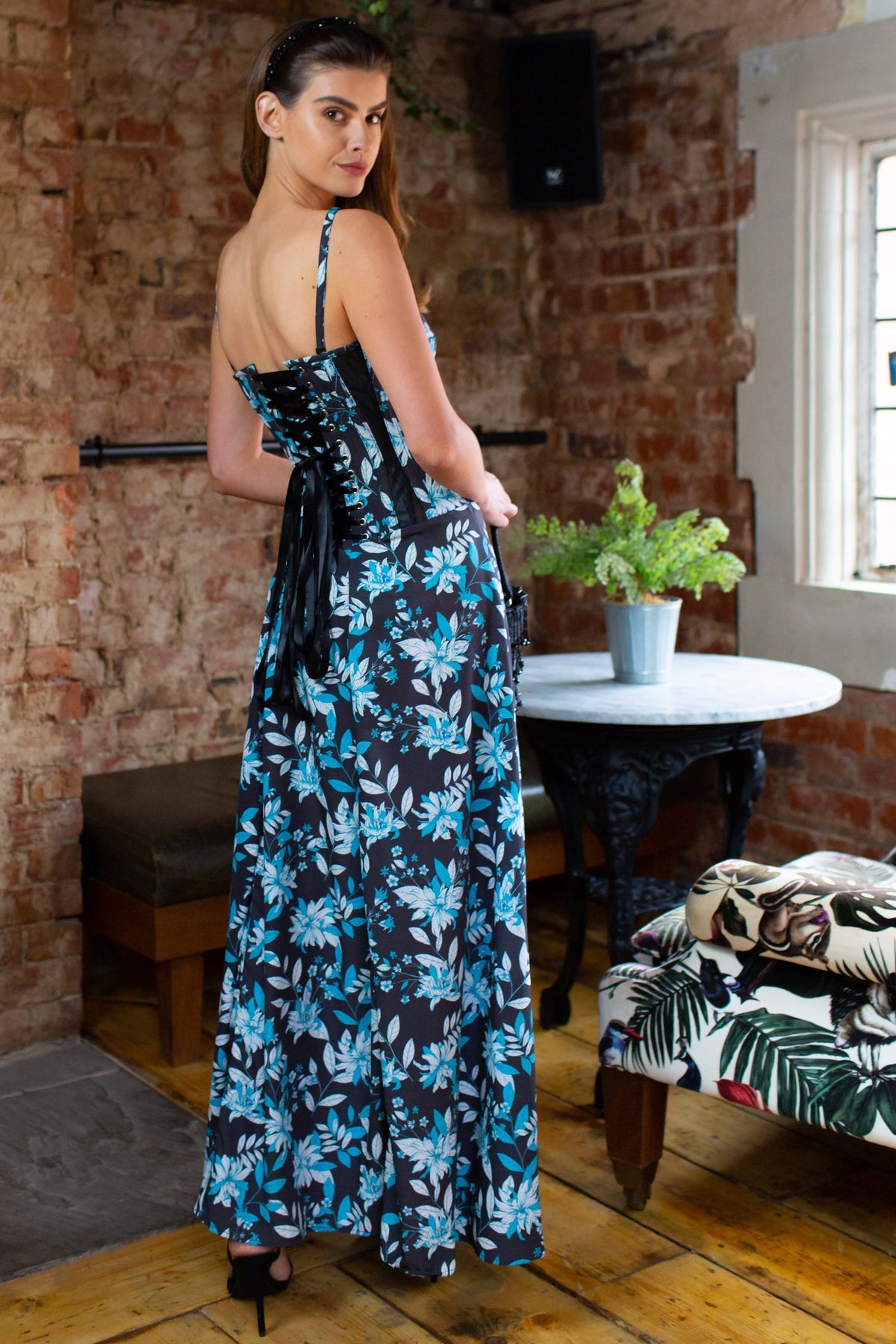 Full Steel Boned Maxi Corset Dress With Mesh Panels