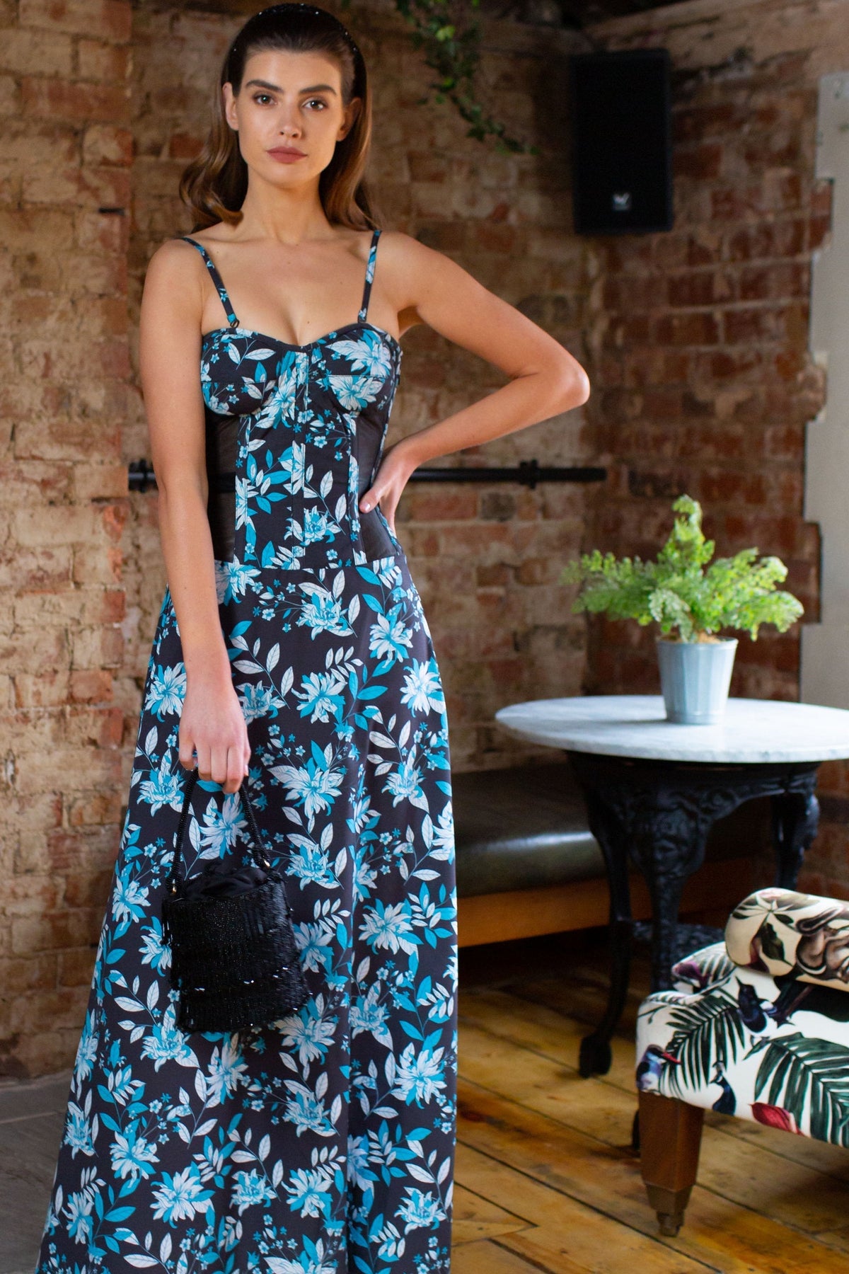 Full Steel Boned Maxi Corset Dress With Mesh Panels