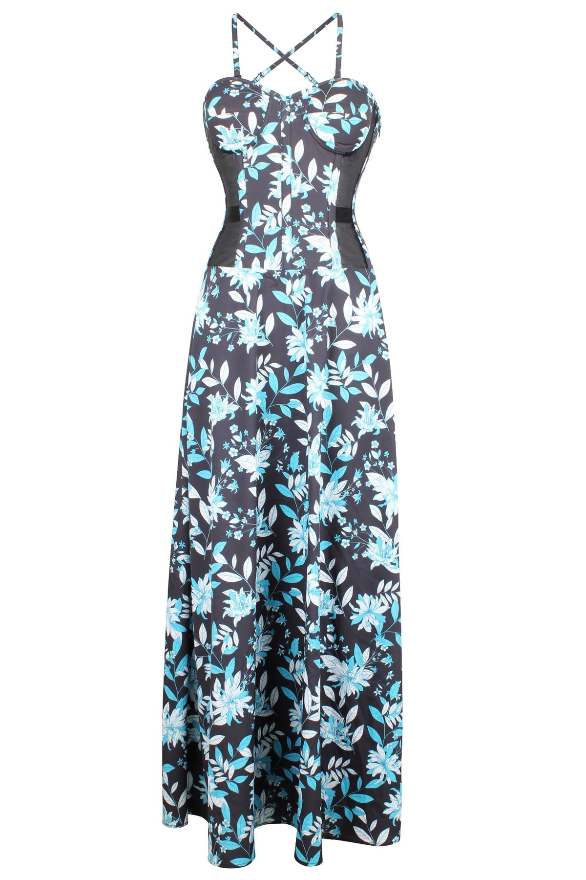 Full Steel Boned Maxi Corset Dress With Mesh Panels