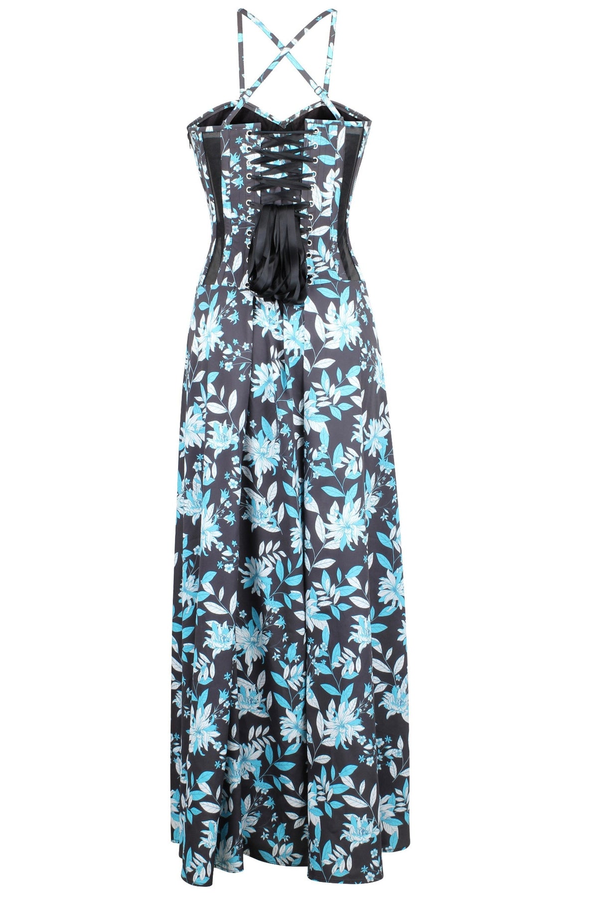 Full Steel Boned Maxi Corset Dress With Mesh Panels