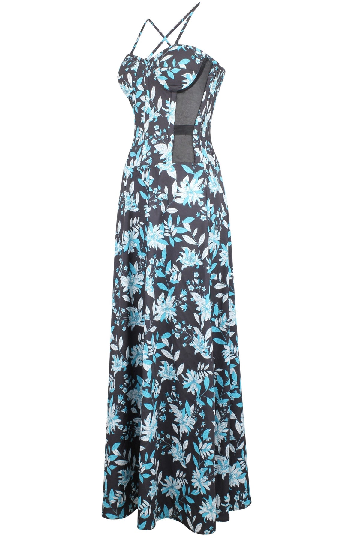 Full Steel Boned Maxi Corset Dress With Mesh Panels