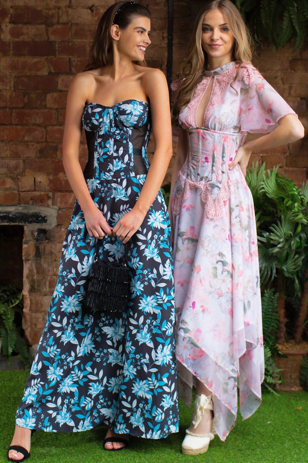 Floral Pink Full Steel Boned Corset Dress