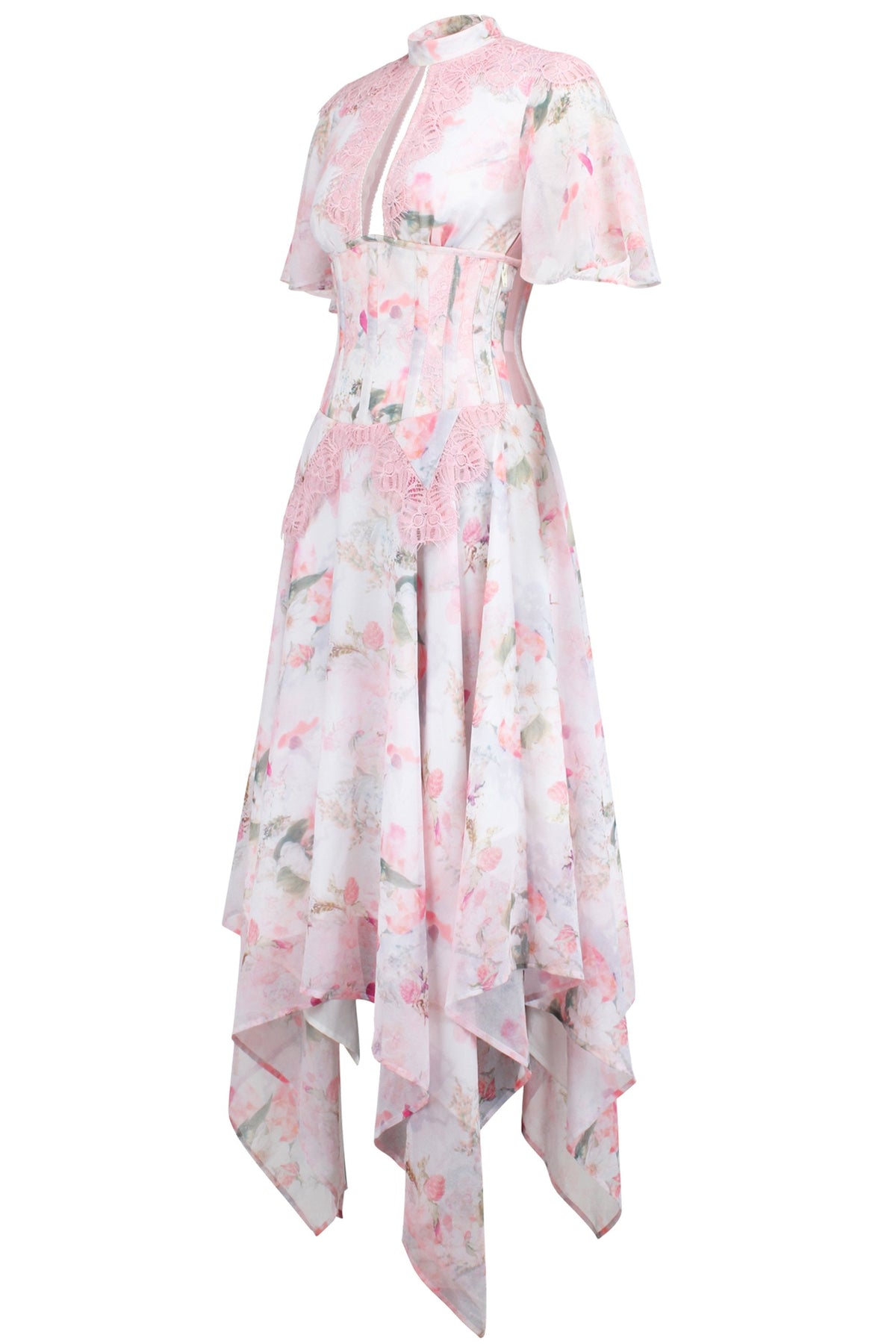 Floral Pink Full Steel Boned Corset Dress