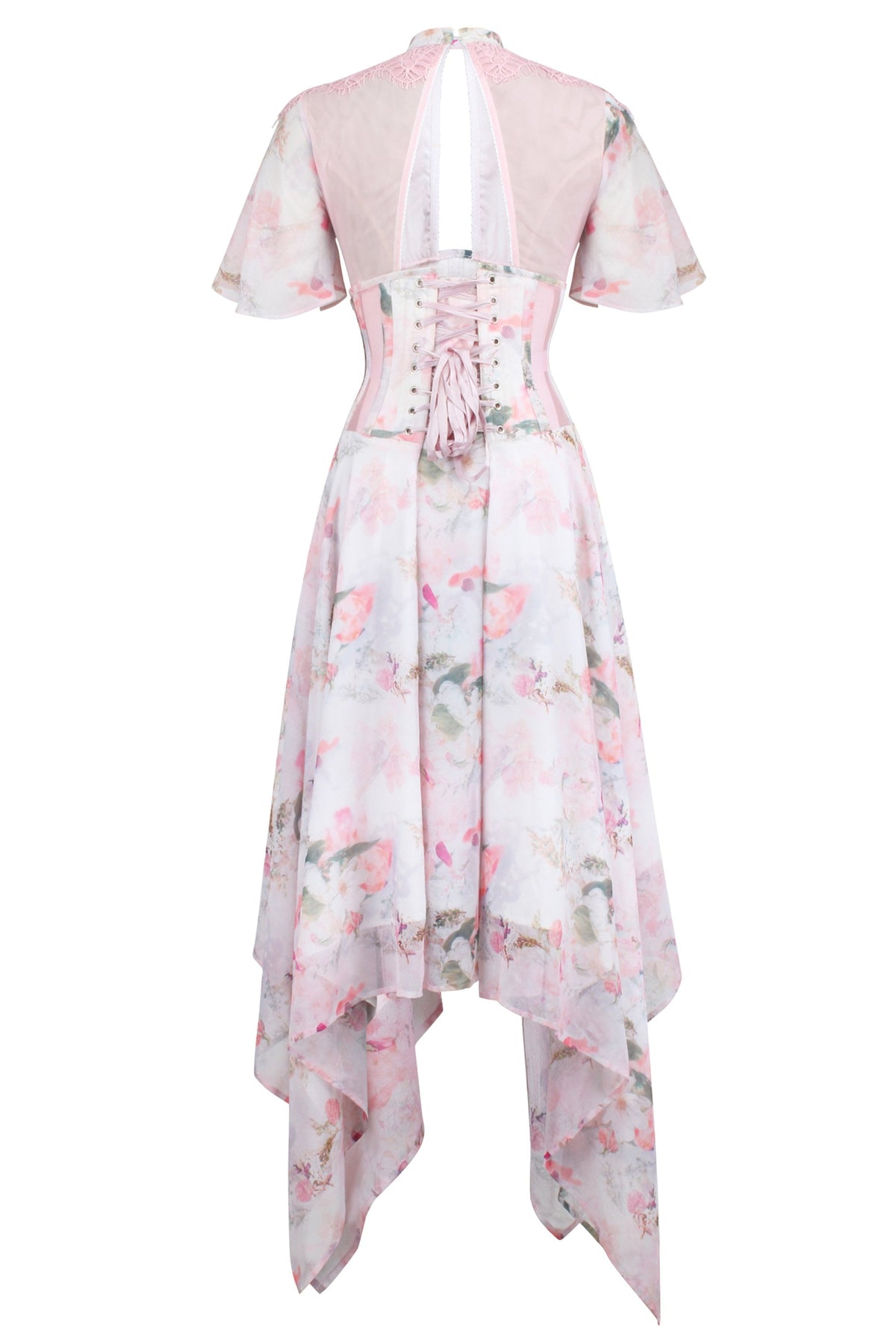 Floral Pink Full Steel Boned Corset Dress