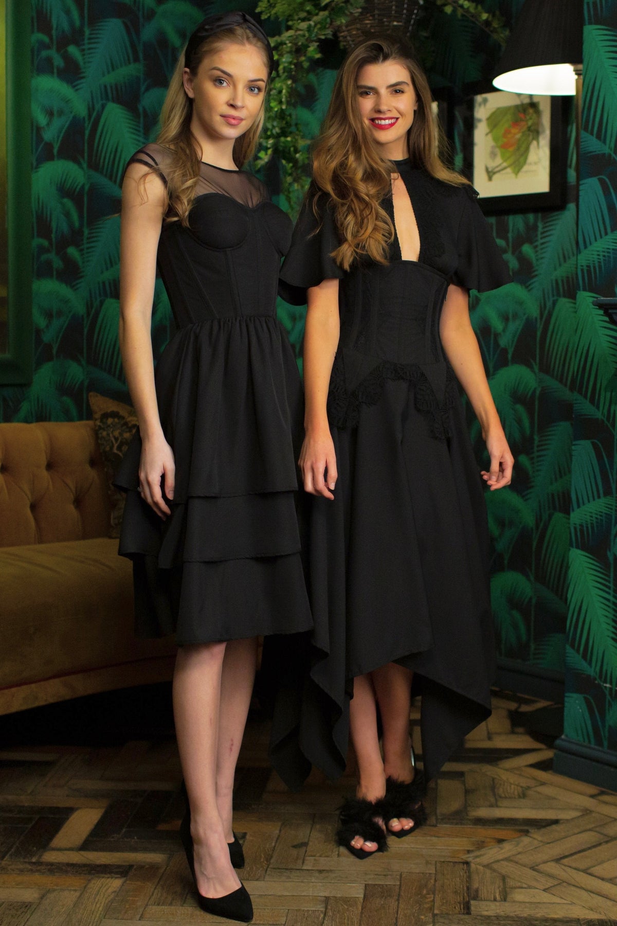 Black Corset Dress With Mesh Sleeves