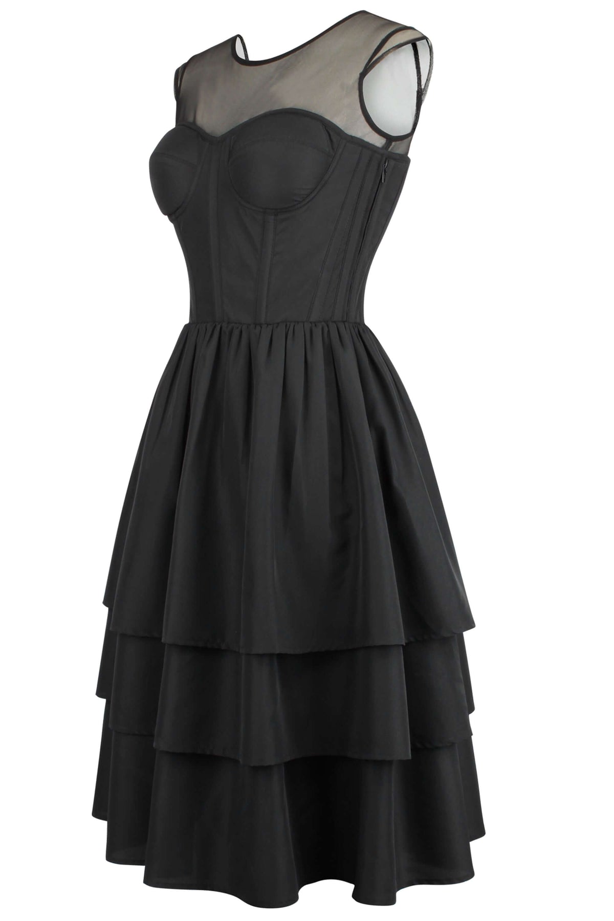 Black Corset Dress With Mesh Sleeves