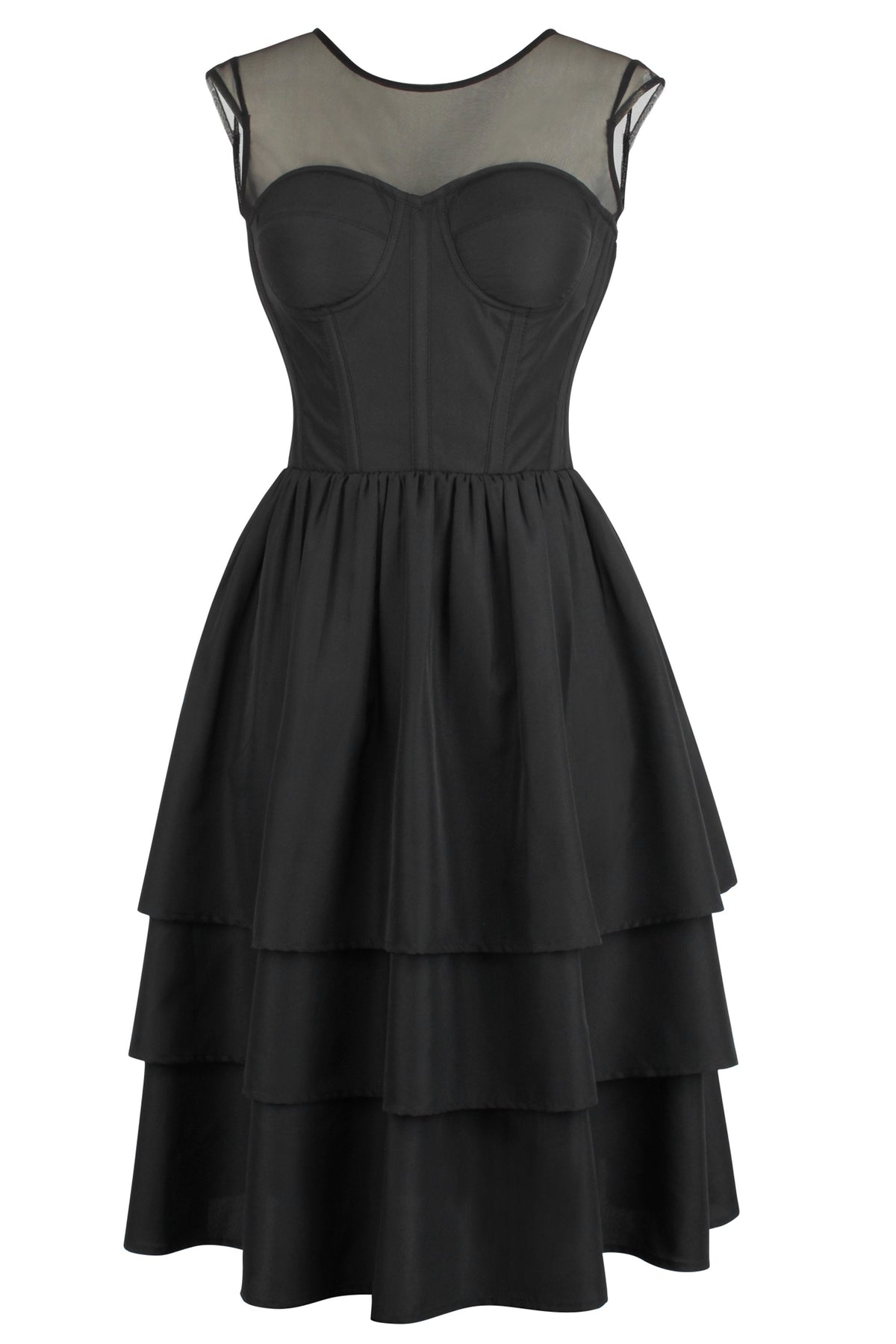 Black Corset Dress With Mesh Sleeves
