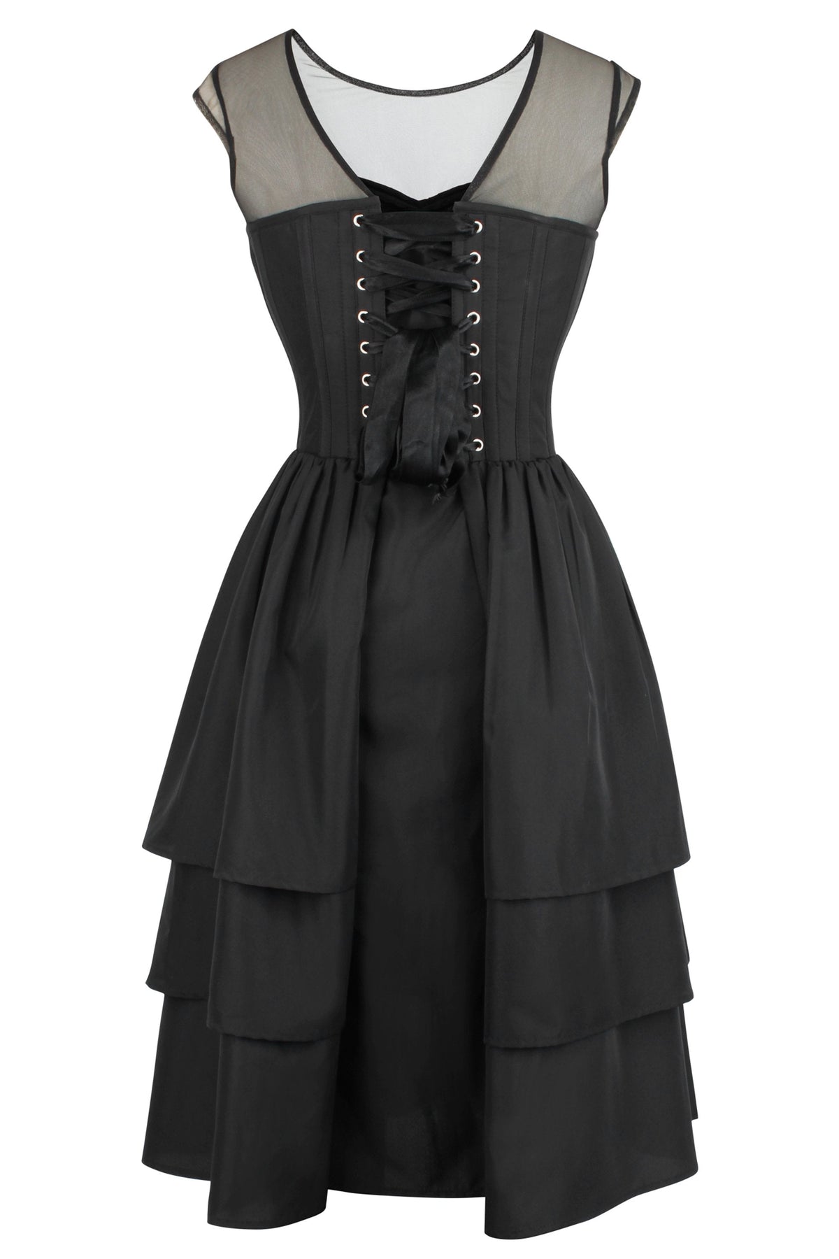 Black Corset Dress With Mesh Sleeves
