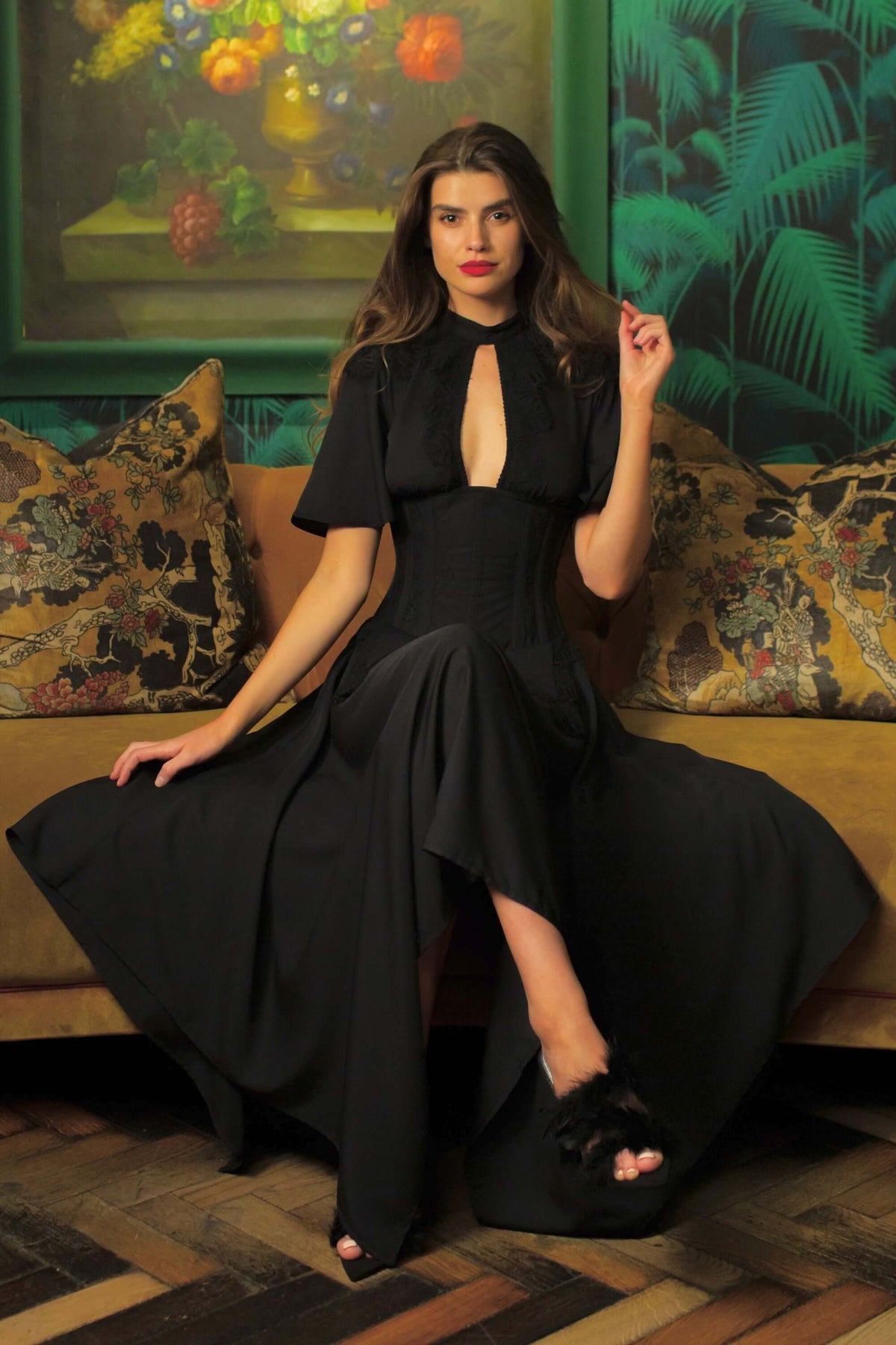 Black Corseted Dress With Lace Detail