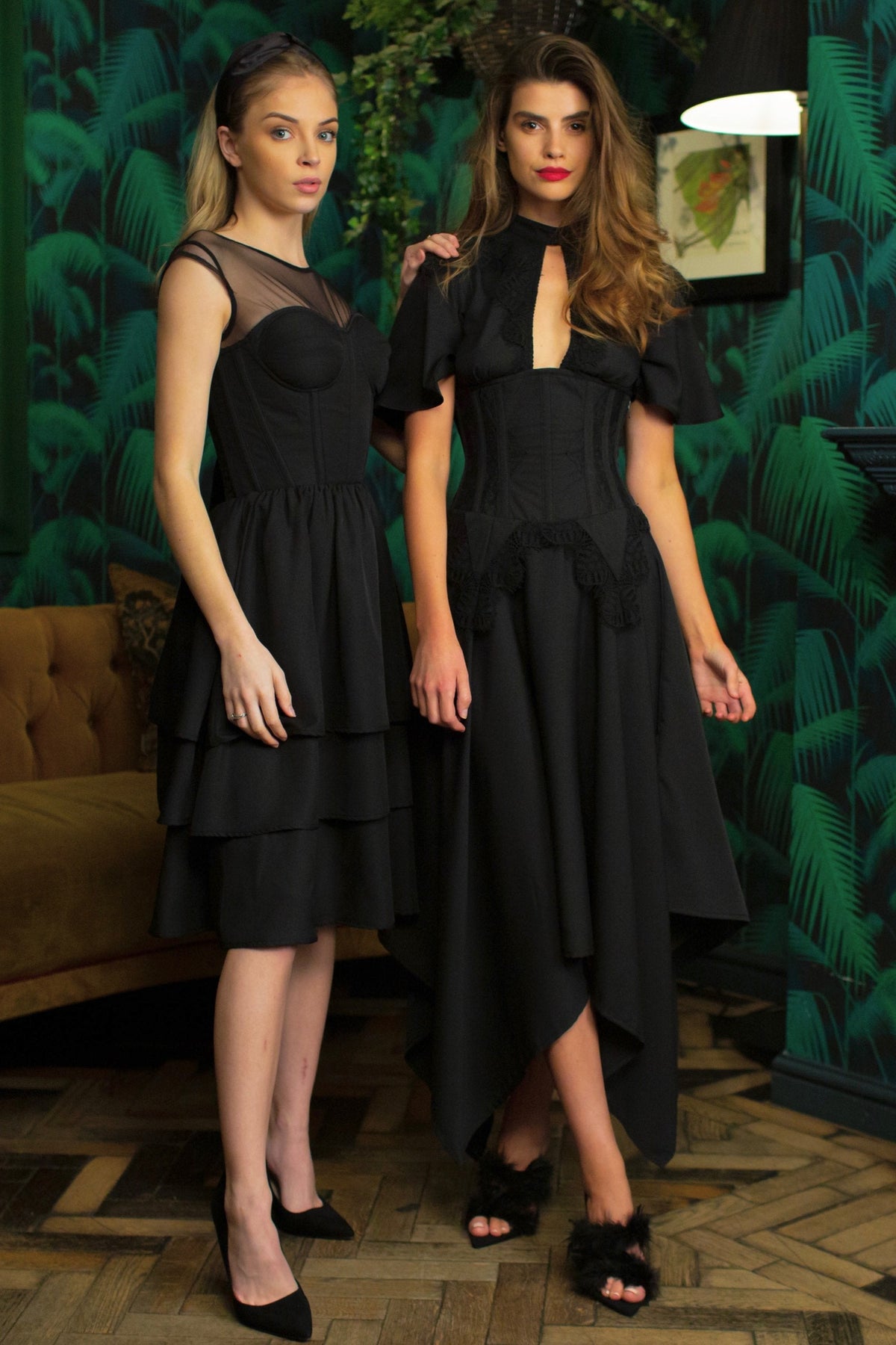 Black Corseted Dress With Lace Detail