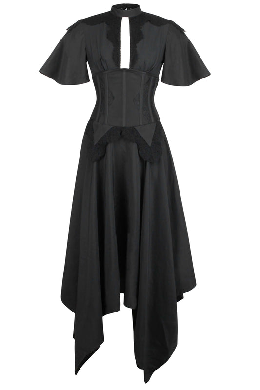 Black Corseted Dress With Lace Detail