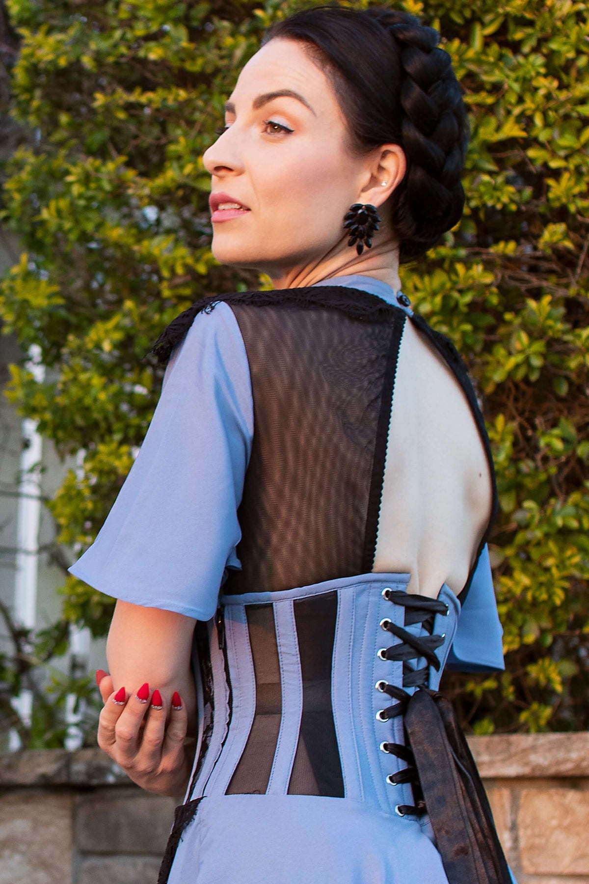 Baby Blue Corset Dress With Lace Trim