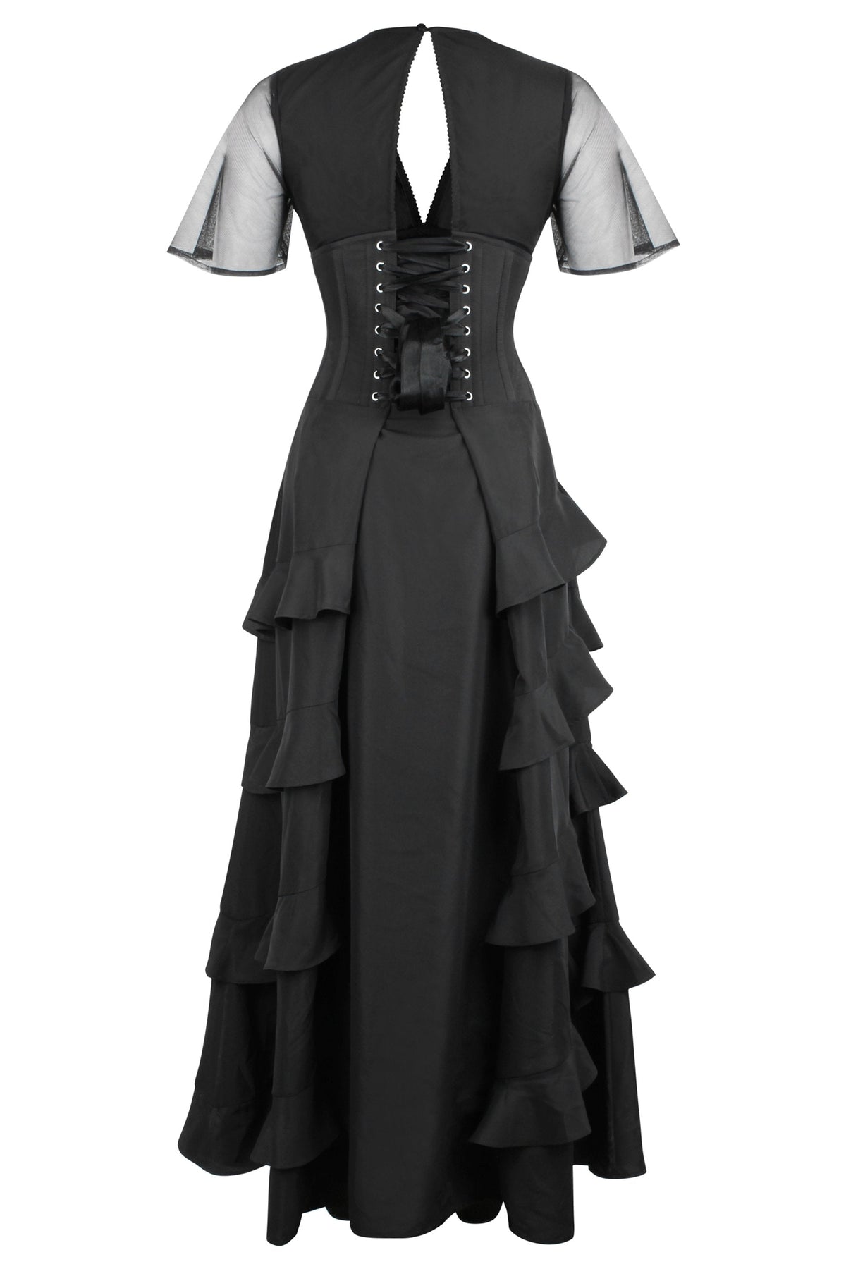 Black Corseted Cascading Dress