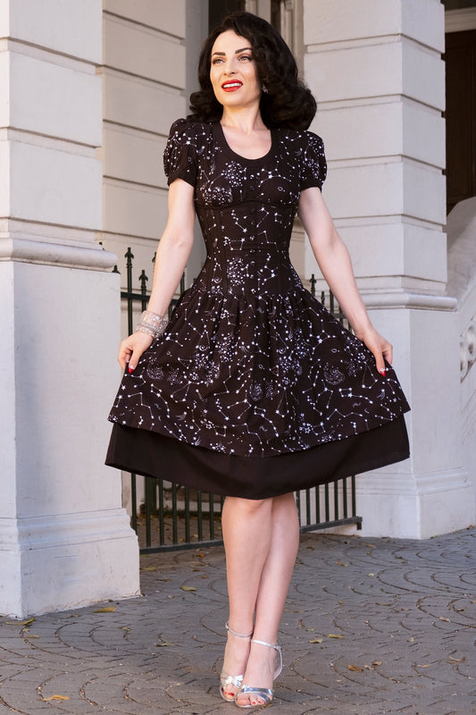 Black Astronomy Print Corset Dress
