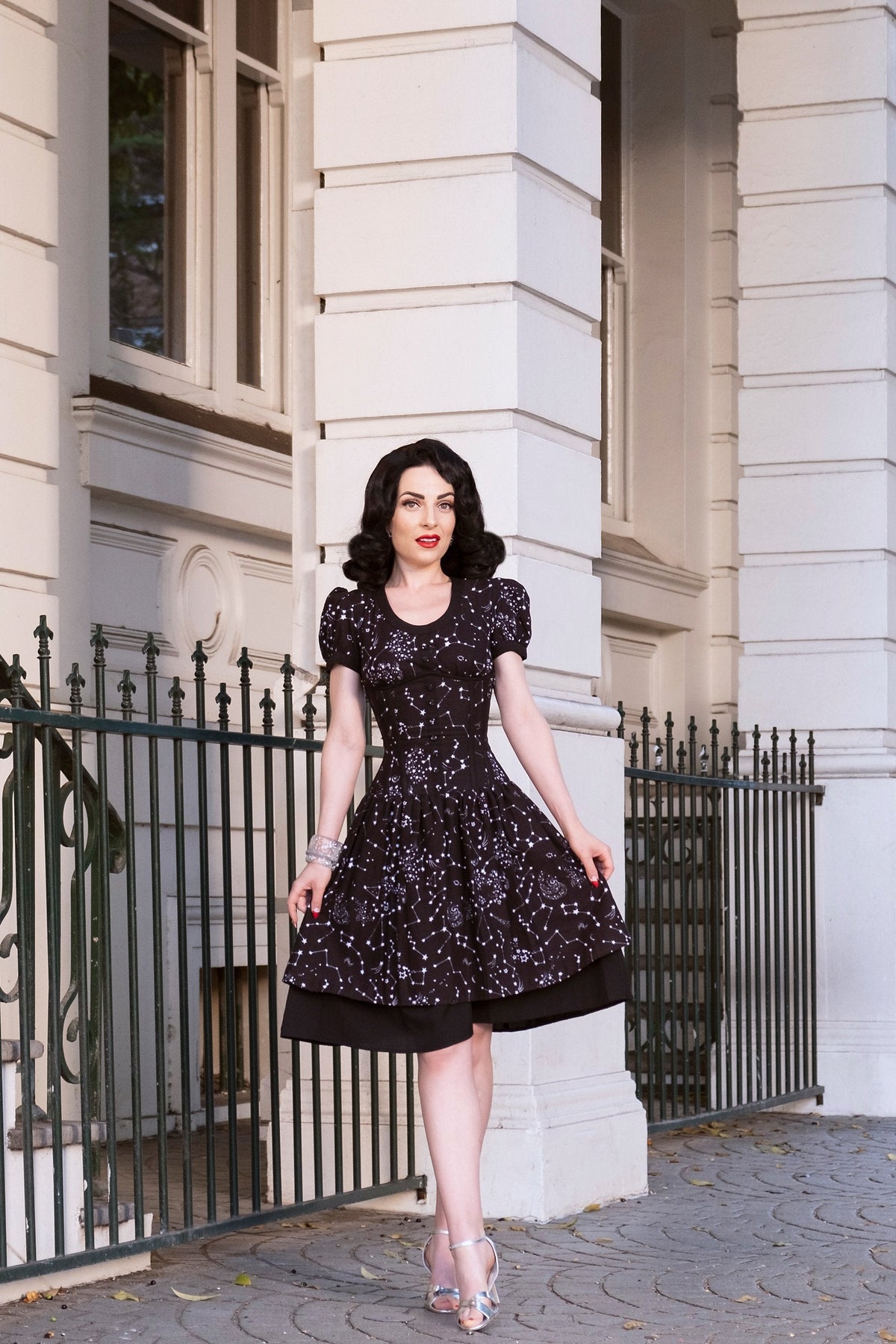 Black Astronomy Print Corset Dress