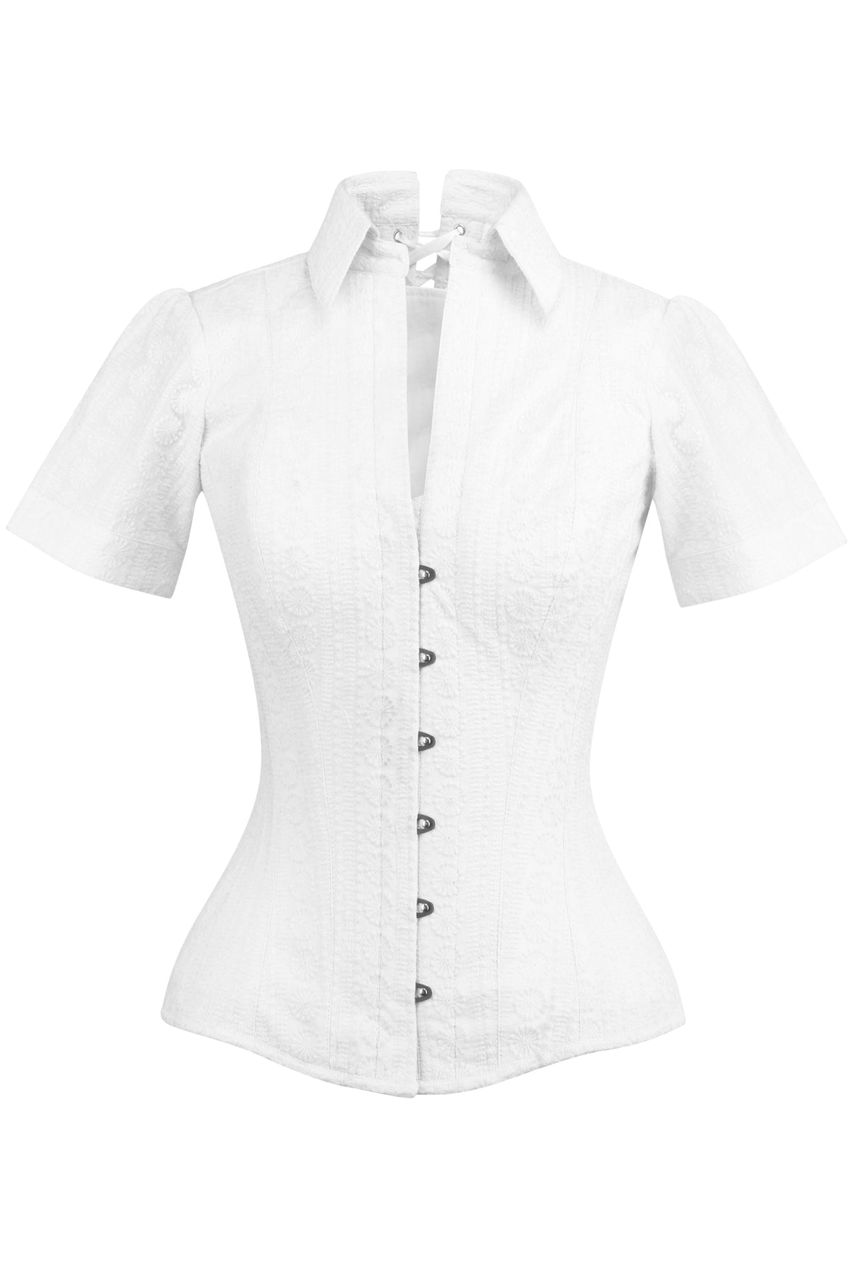 Short Sleeved White Cotton Corset Shirt
