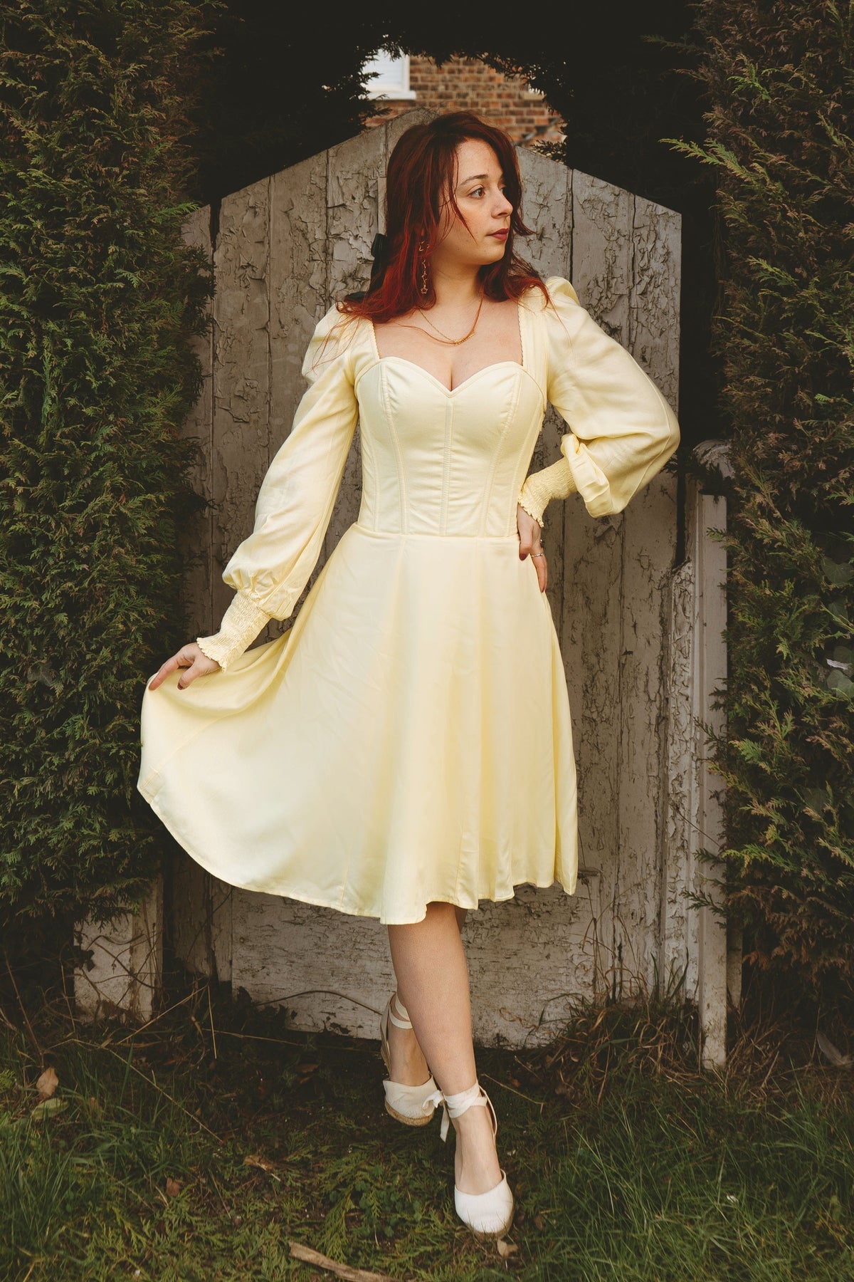 Sunflower Lemon Sorbet Corset Dress With Long Sleeves