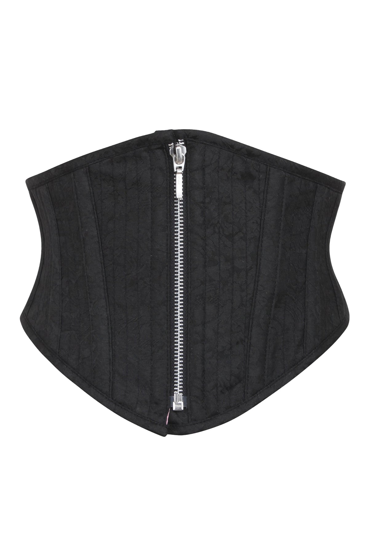 Zip Front Black Brocade Waspie Corset