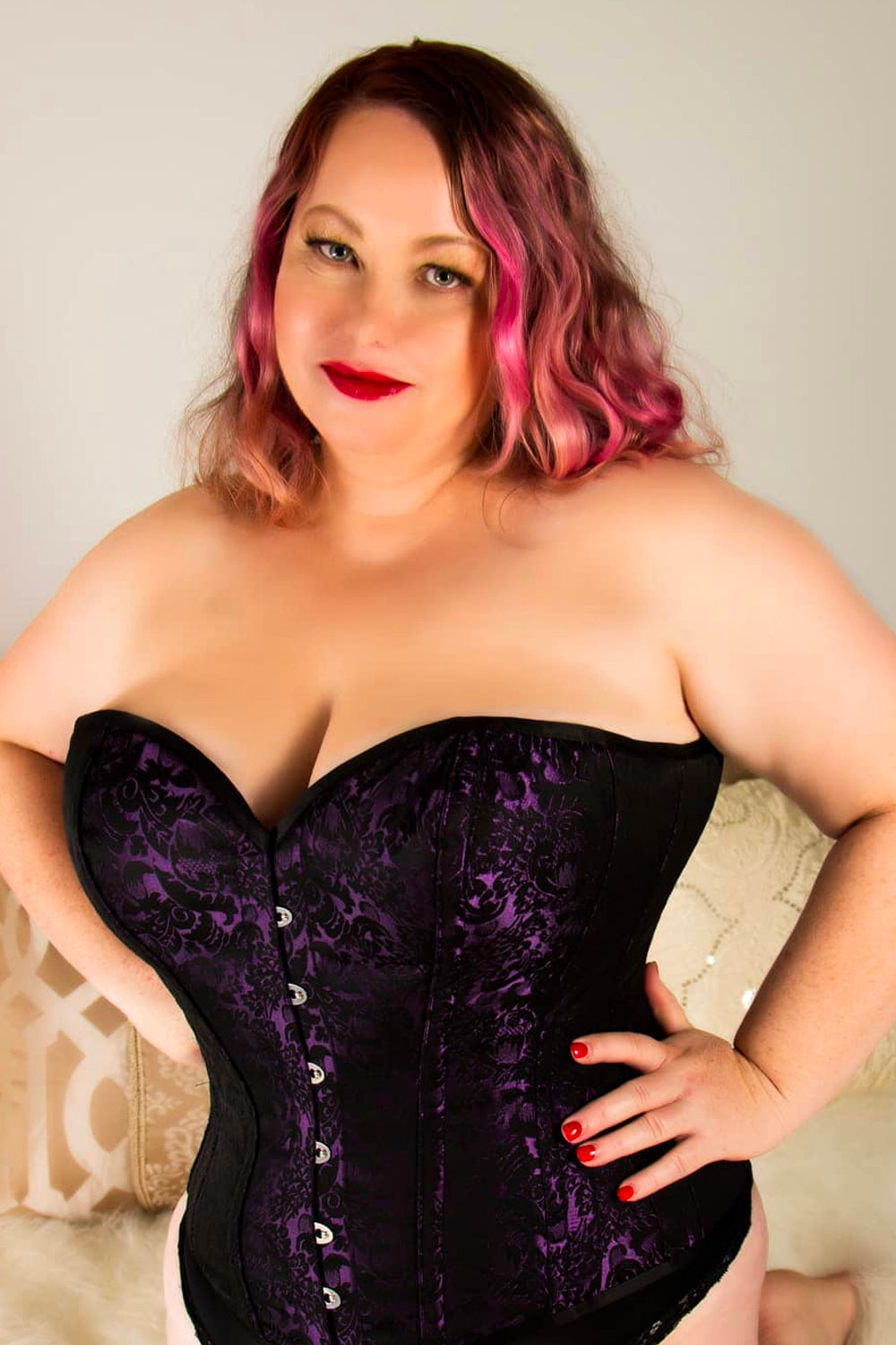 Purple Brocade Expert Waist Training Overbust Corset