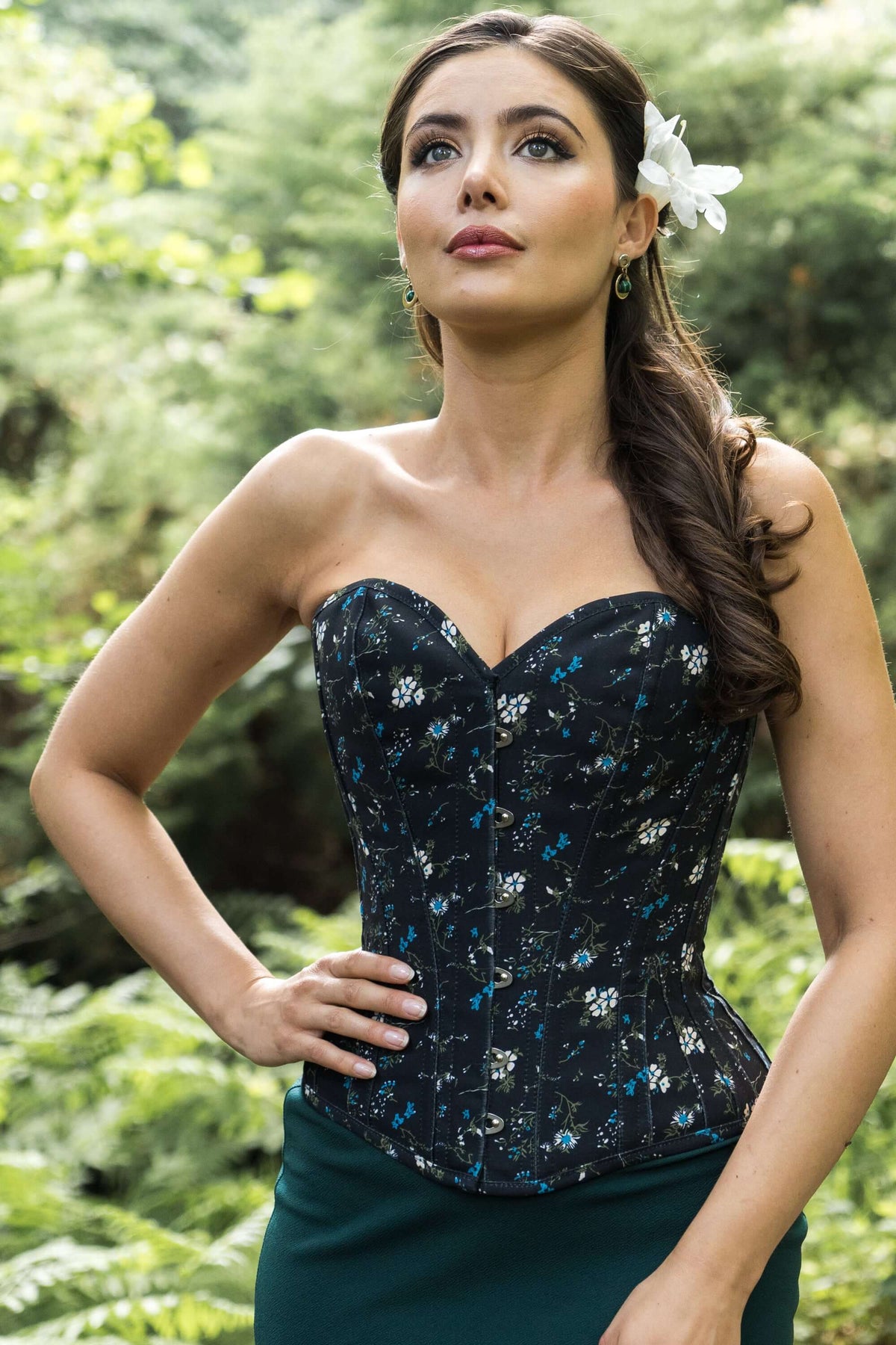 Ditsy Floral Printed Cotton Overbust Corset