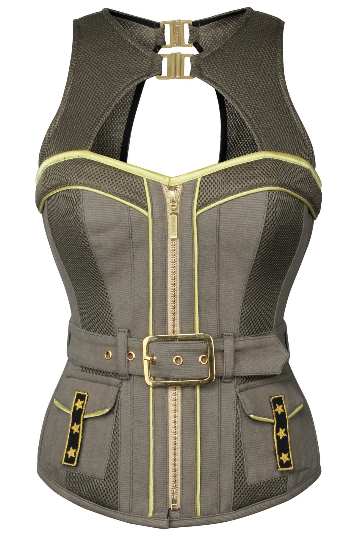 Military Style Zip And Buckle Corset