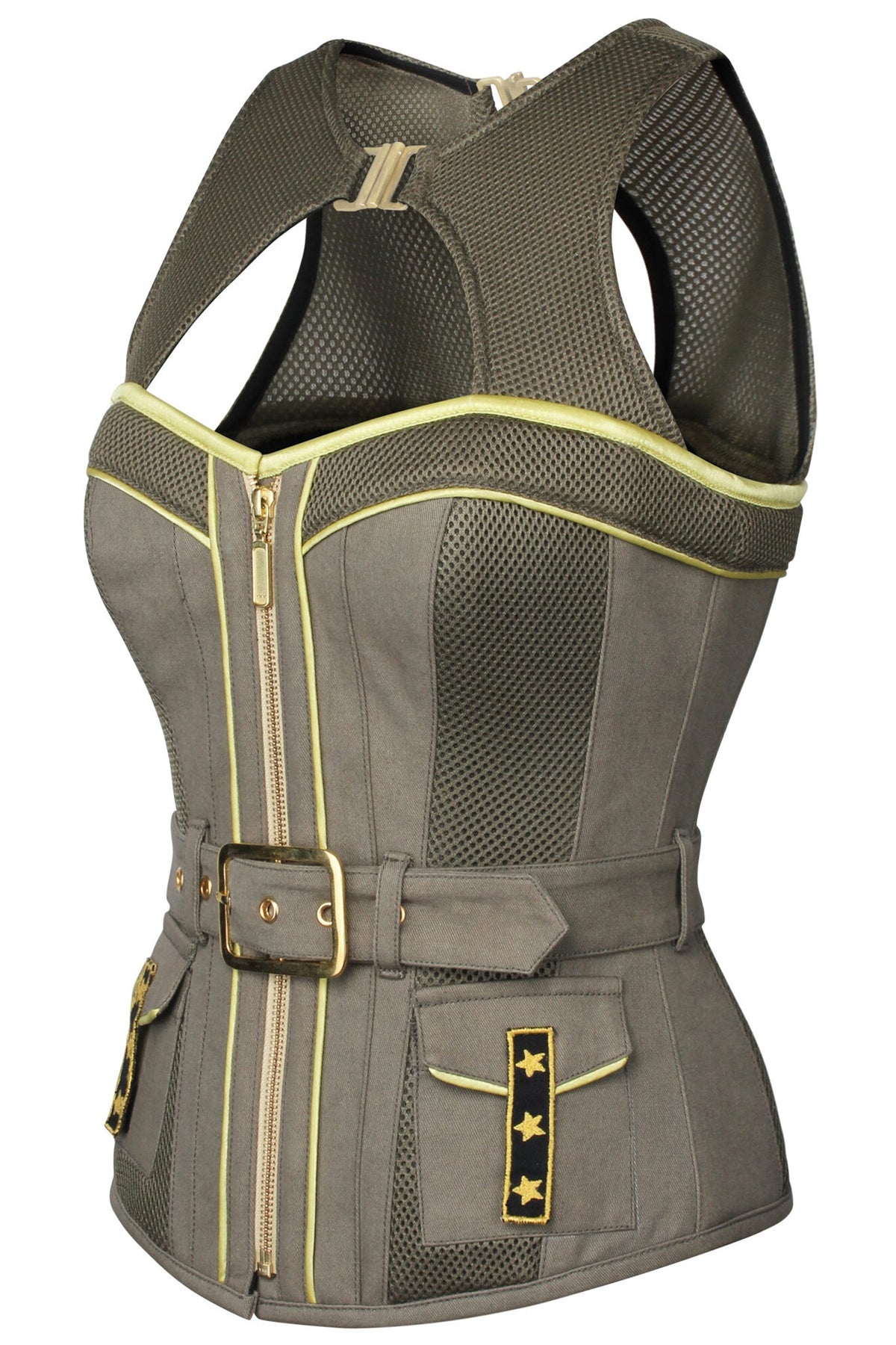 Military Style Zip And Buckle Corset