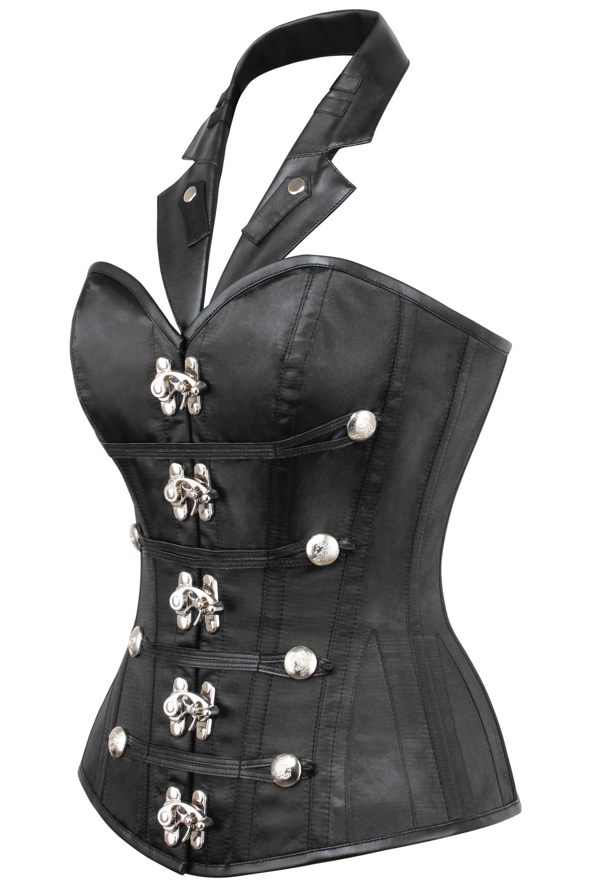 PVC Steampunk Halterneck Corset With Tuxedo Lapel