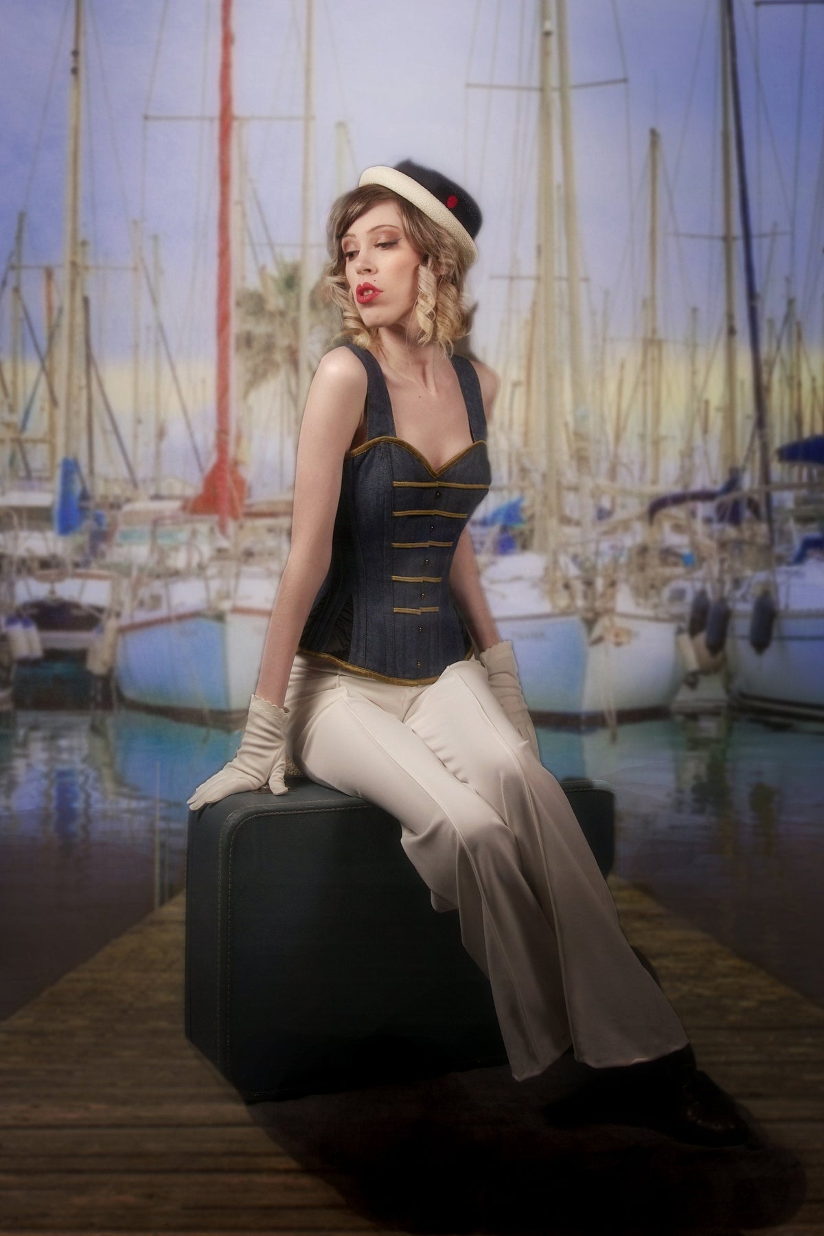 Denim Military Inspired Shoulder Strap Corset