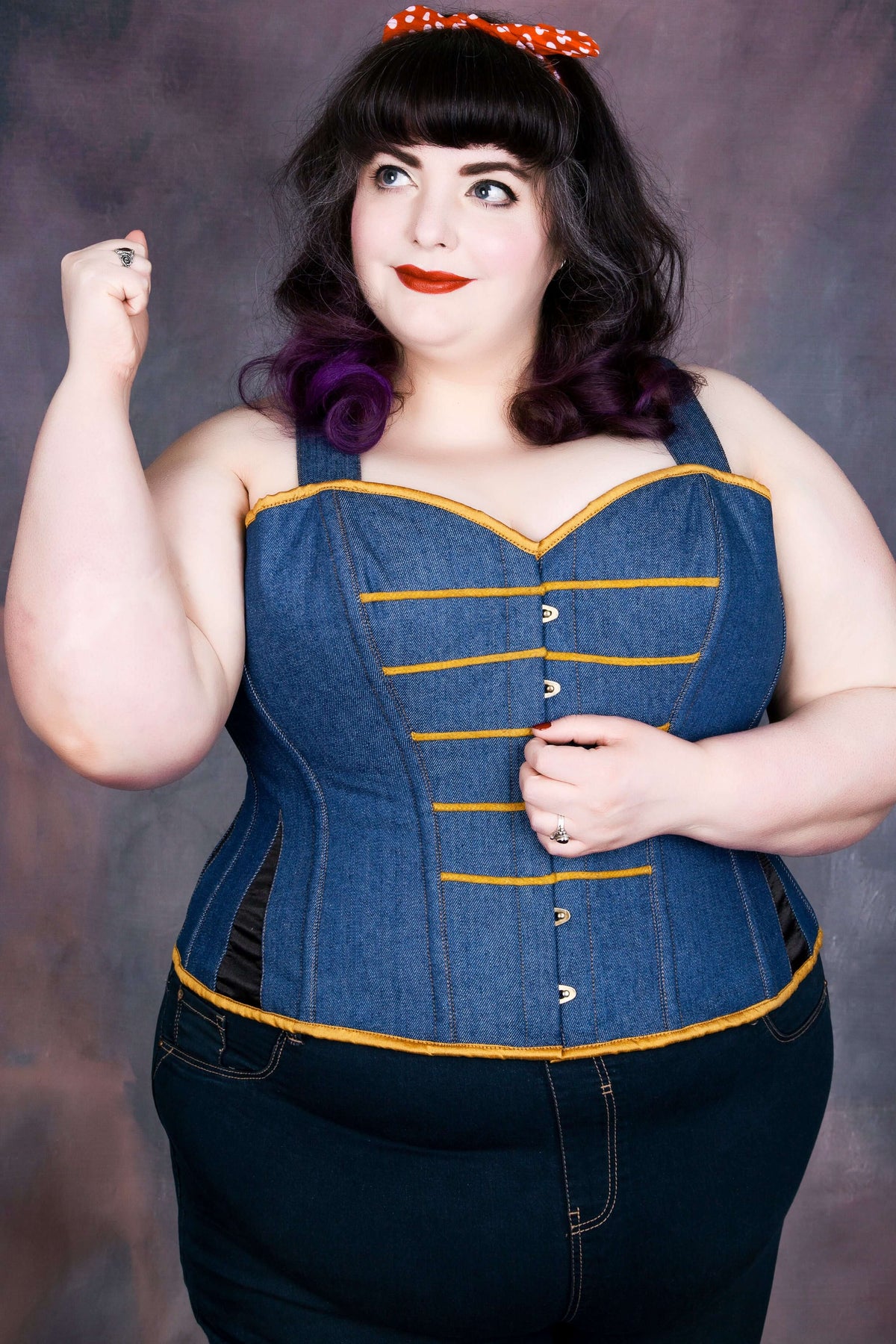 Denim Military Inspired Shoulder Strap Corset