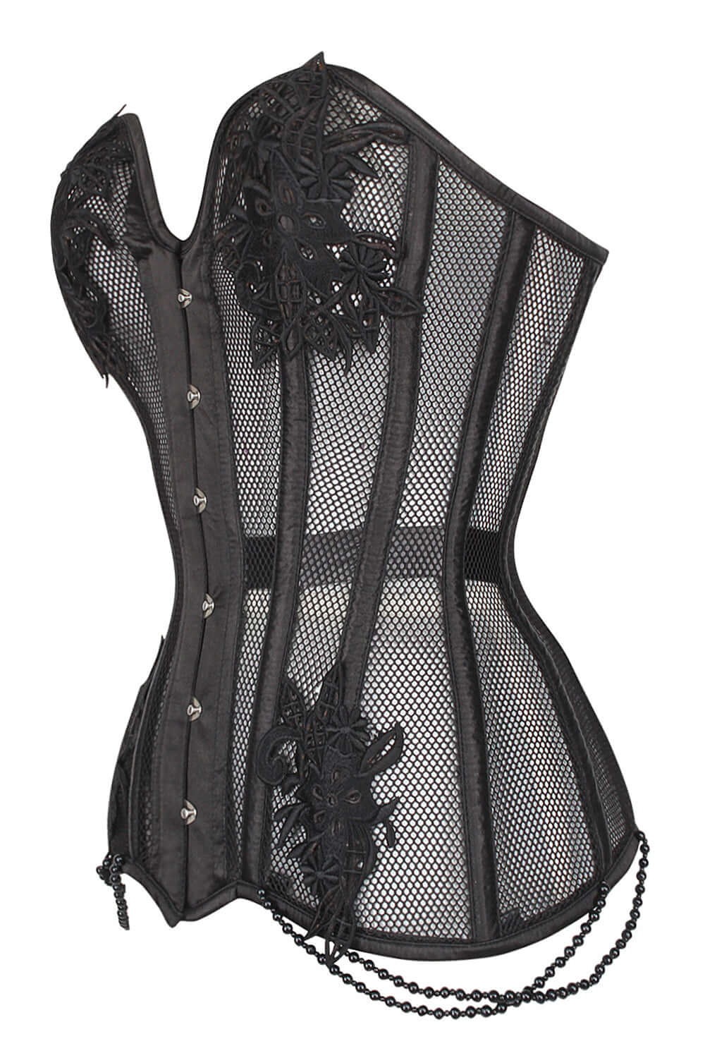 Black Mesh And Lace Appliqué Waist Taming Overbust Corset