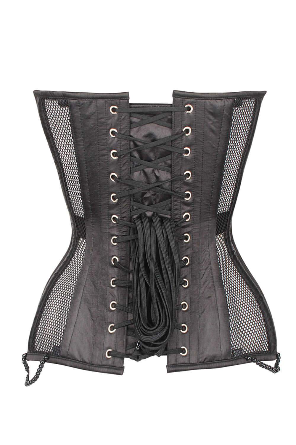 Black Mesh And Lace Appliqué Waist Taming Overbust Corset