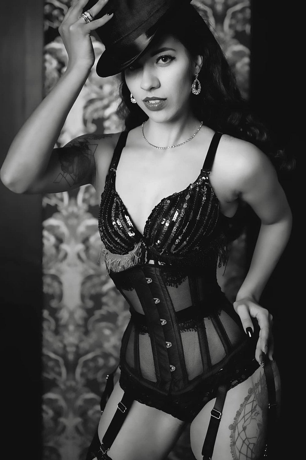 Black Mesh Waist Taming Underbust With Lace Trim And Suspender Clips