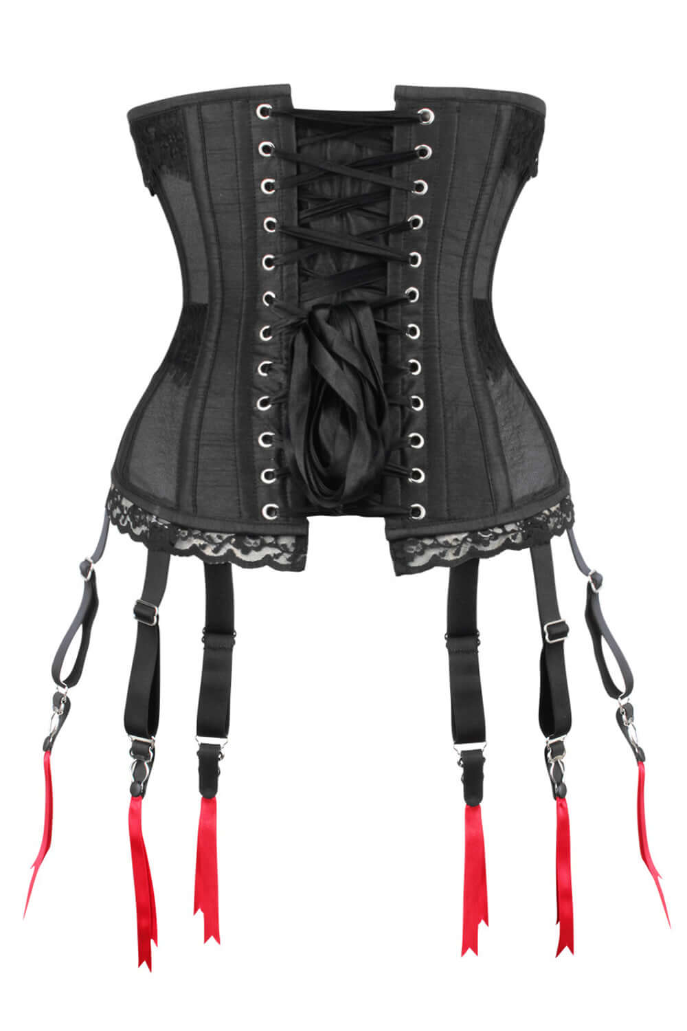 Black Mesh Waist Taming Underbust With Lace Trim And Suspender Clips