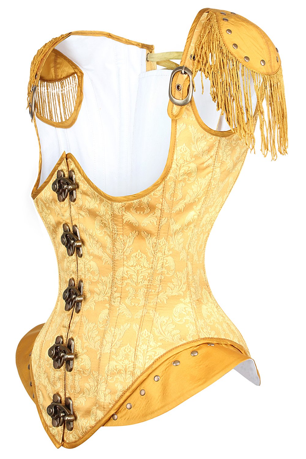 Golden Steampunk Underbust Corset With Hip And Shoulder Detail