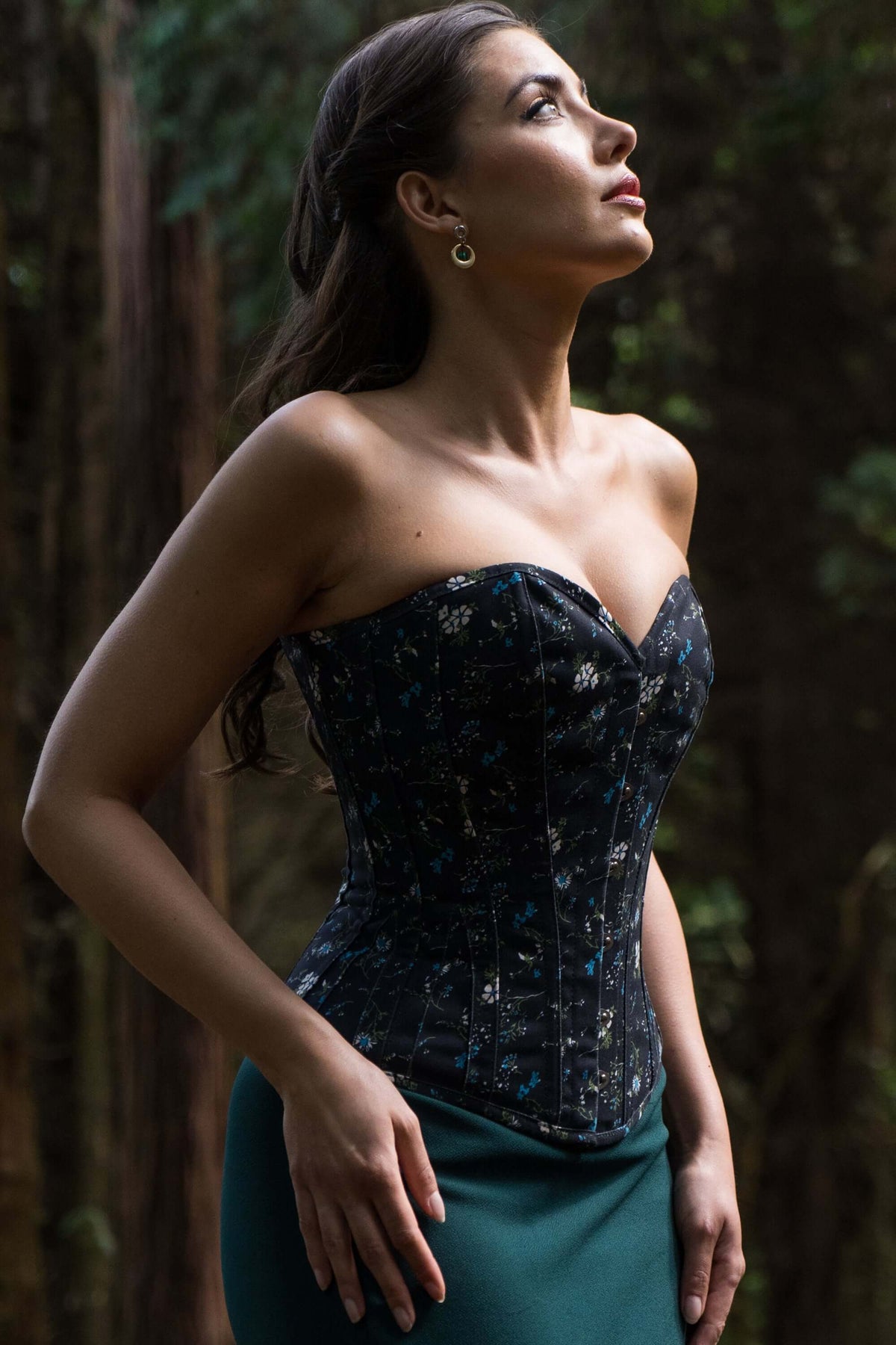 Ditsy Floral Printed Cotton Overbust Corset