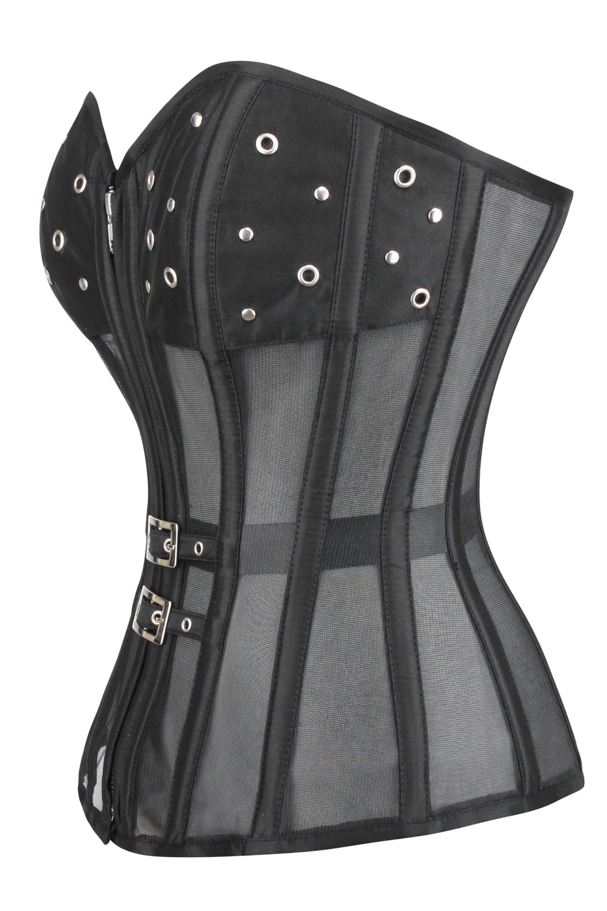 Black Mesh Corset With Front Zip