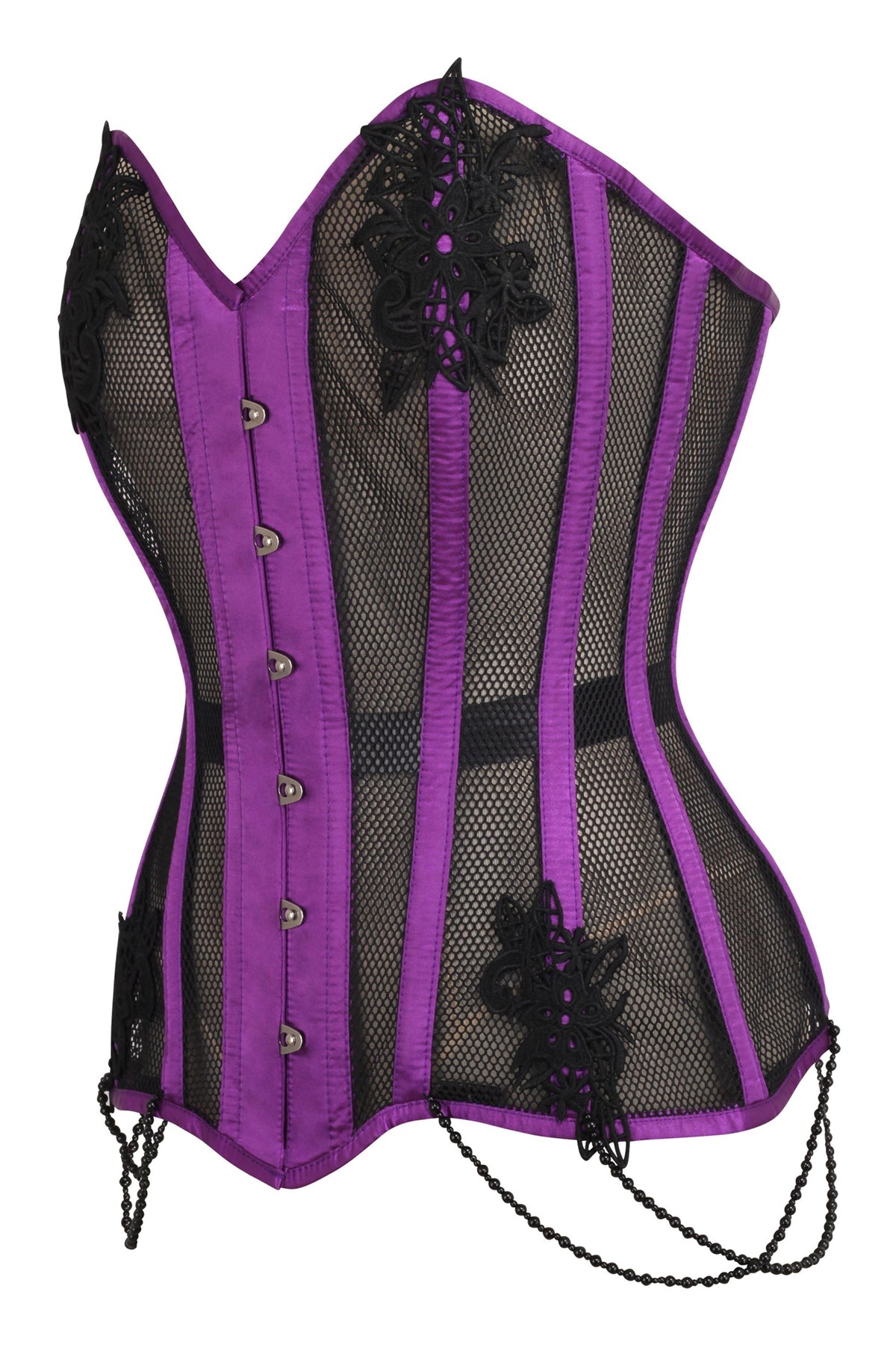 Purple Mesh And Lace Appliqué Waist Taming Overbust Corset
