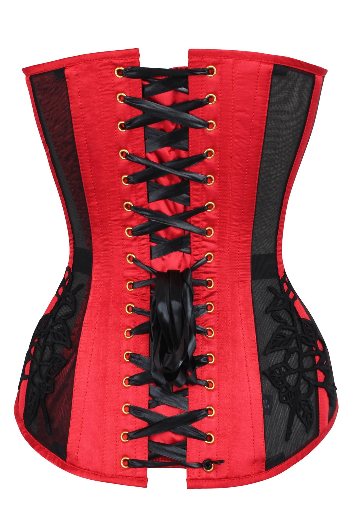 Lipstick Red Longline Overbust Corset With Black Lace And Mesh Panels