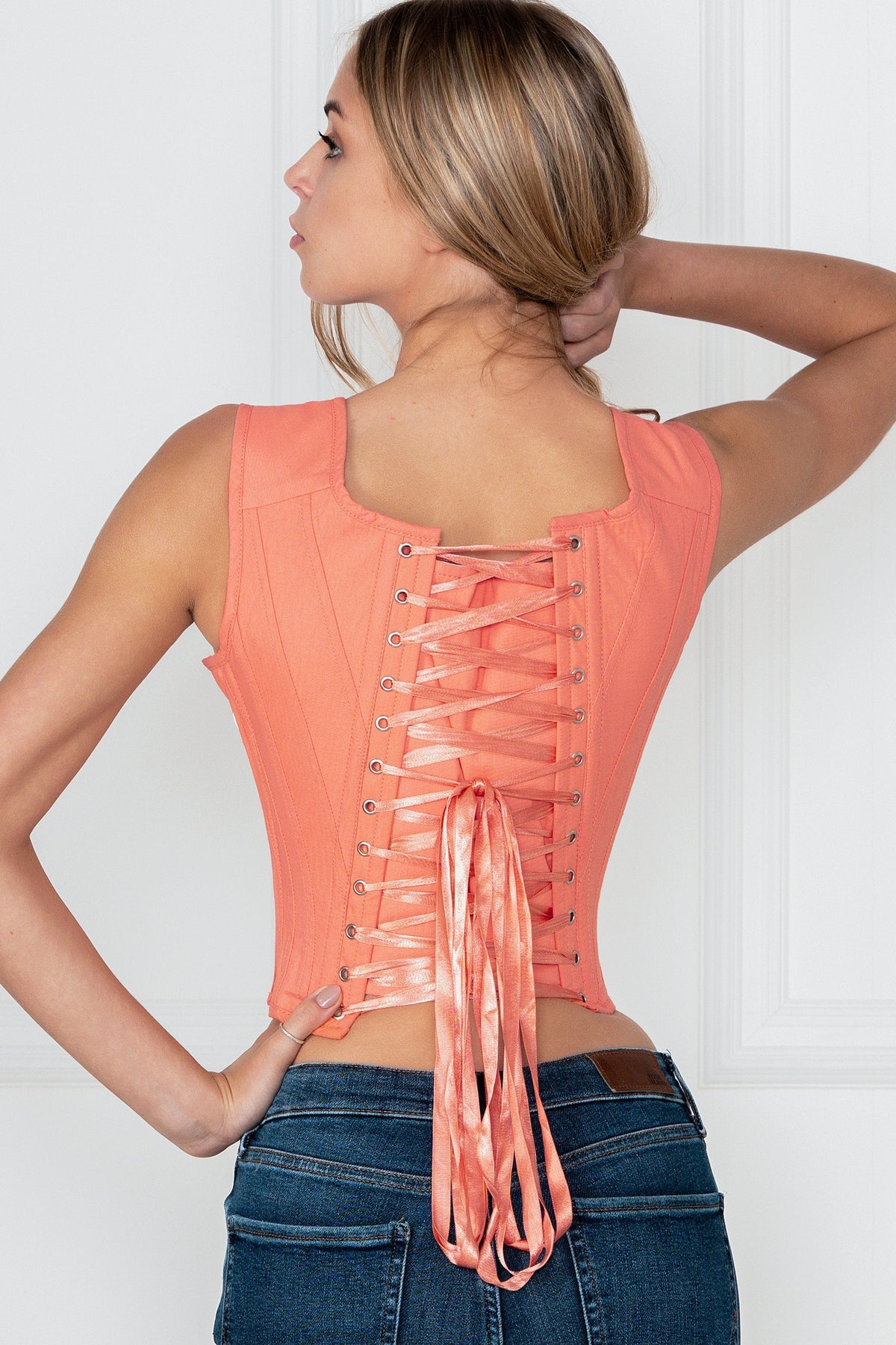 Historically Inspired 1650-1700 Coral Cotton Overbust Corset