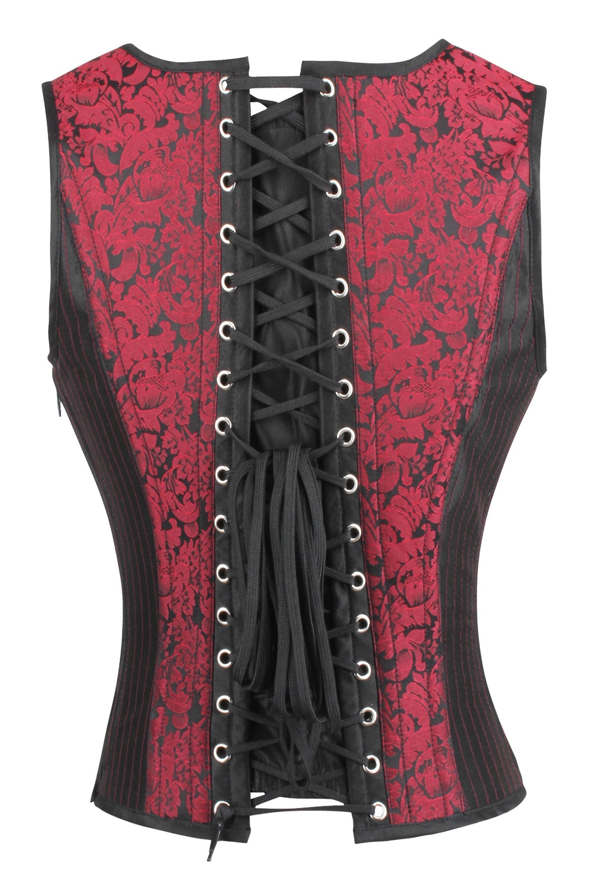 Red And Black Steampunk Overbust Corset With Shoulder Straps